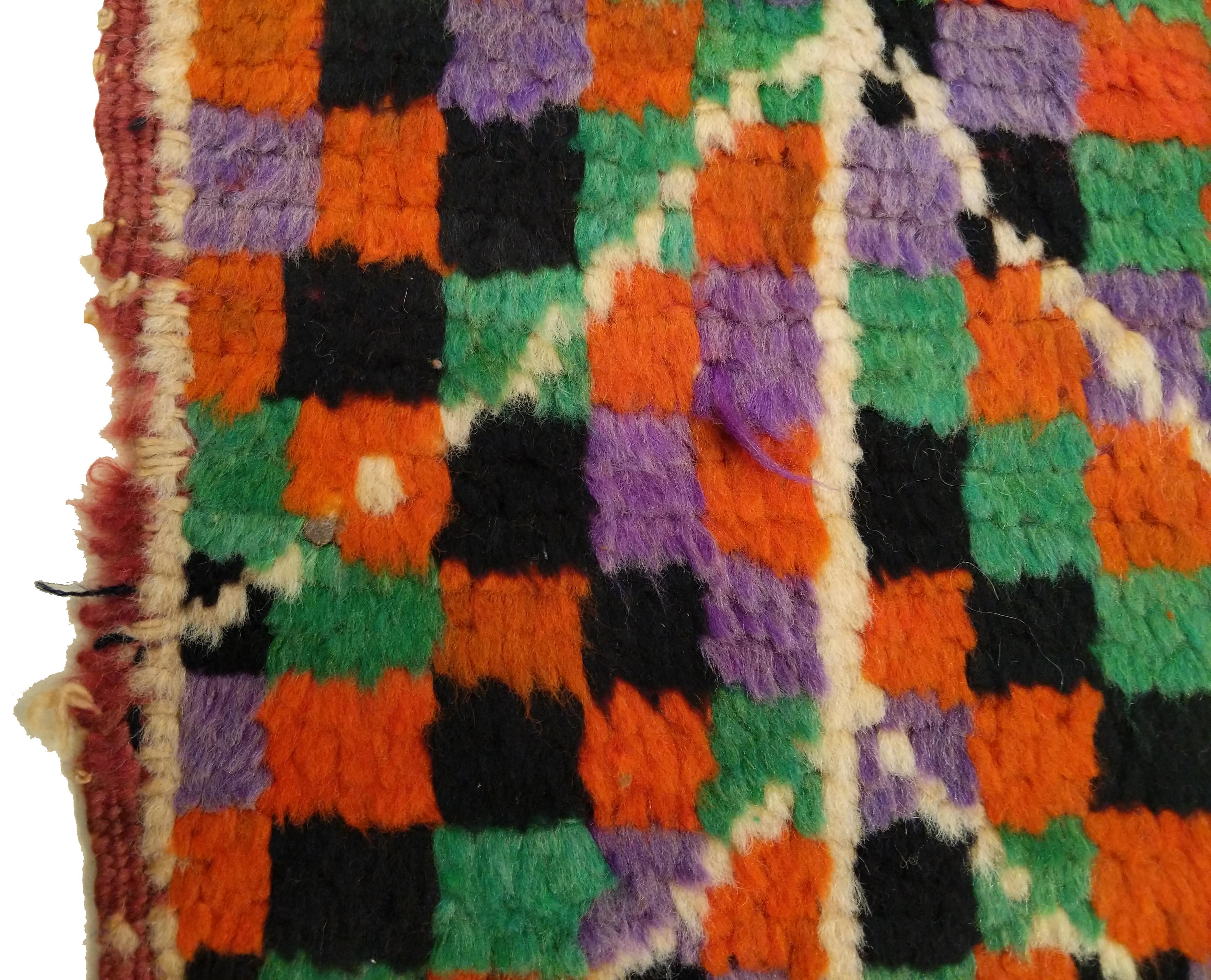 Wool Charming Old Miniature Moroccan Berber Rug with Abstract Geometric Pattern For Sale