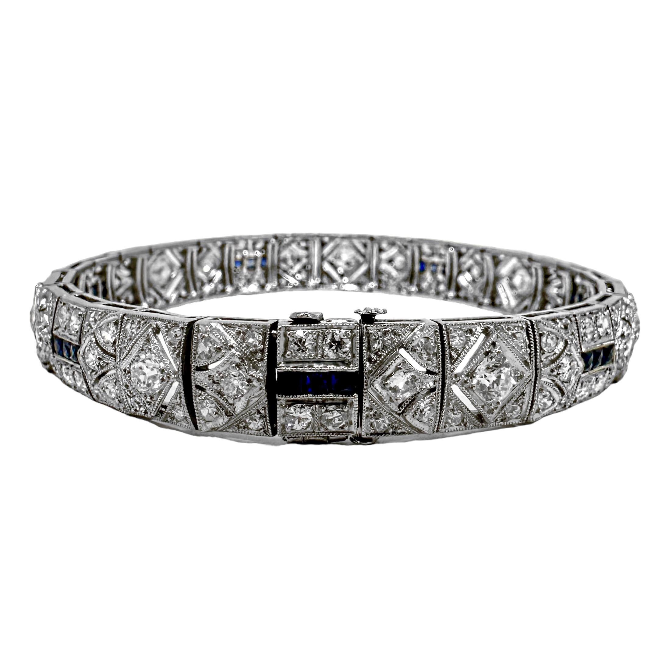 Art Deco Charming Original Art-Deco Period Platinum, Diamond and Sapphire Bracelet For Sale