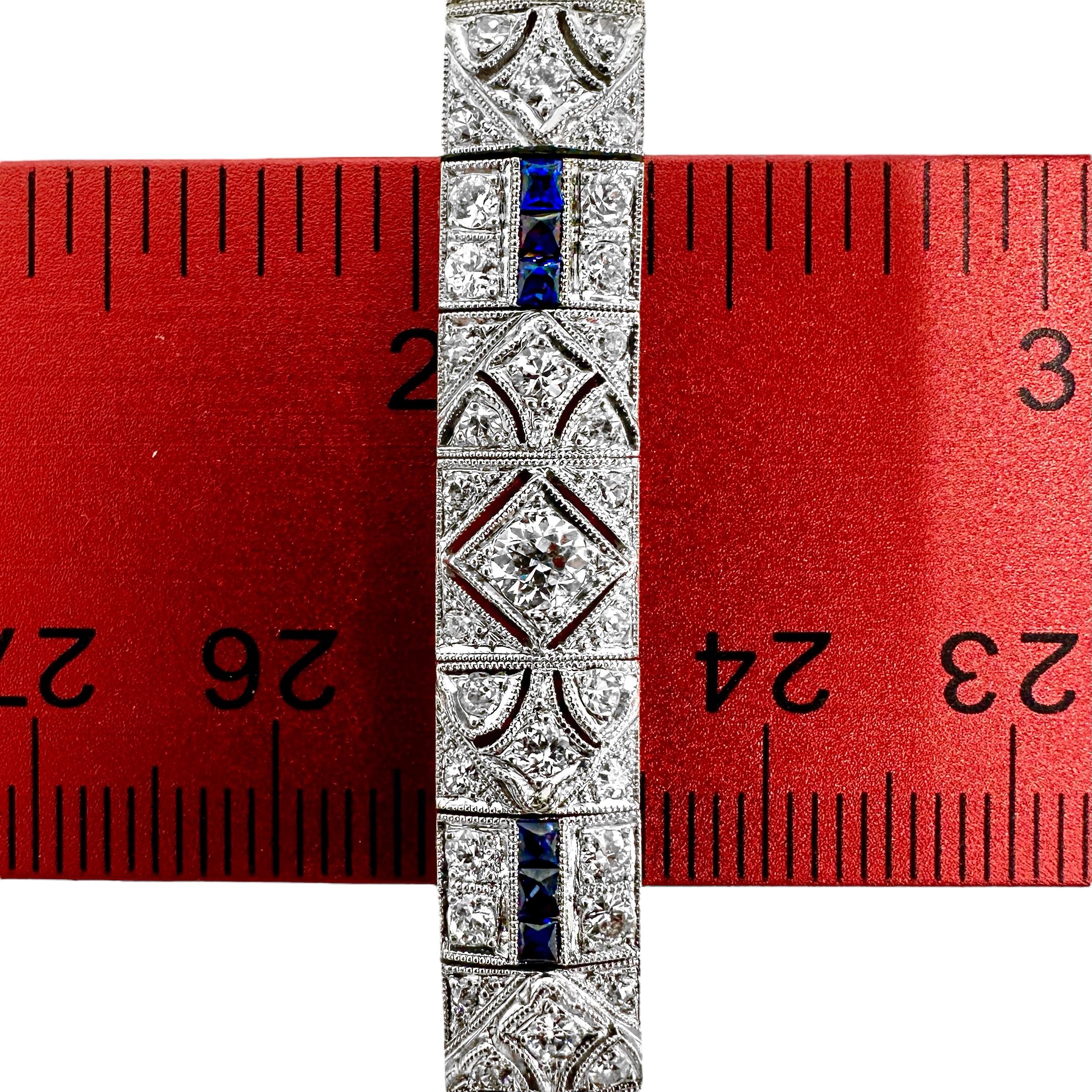 Women's Charming Original Art-Deco Period Platinum, Diamond and Sapphire Bracelet For Sale