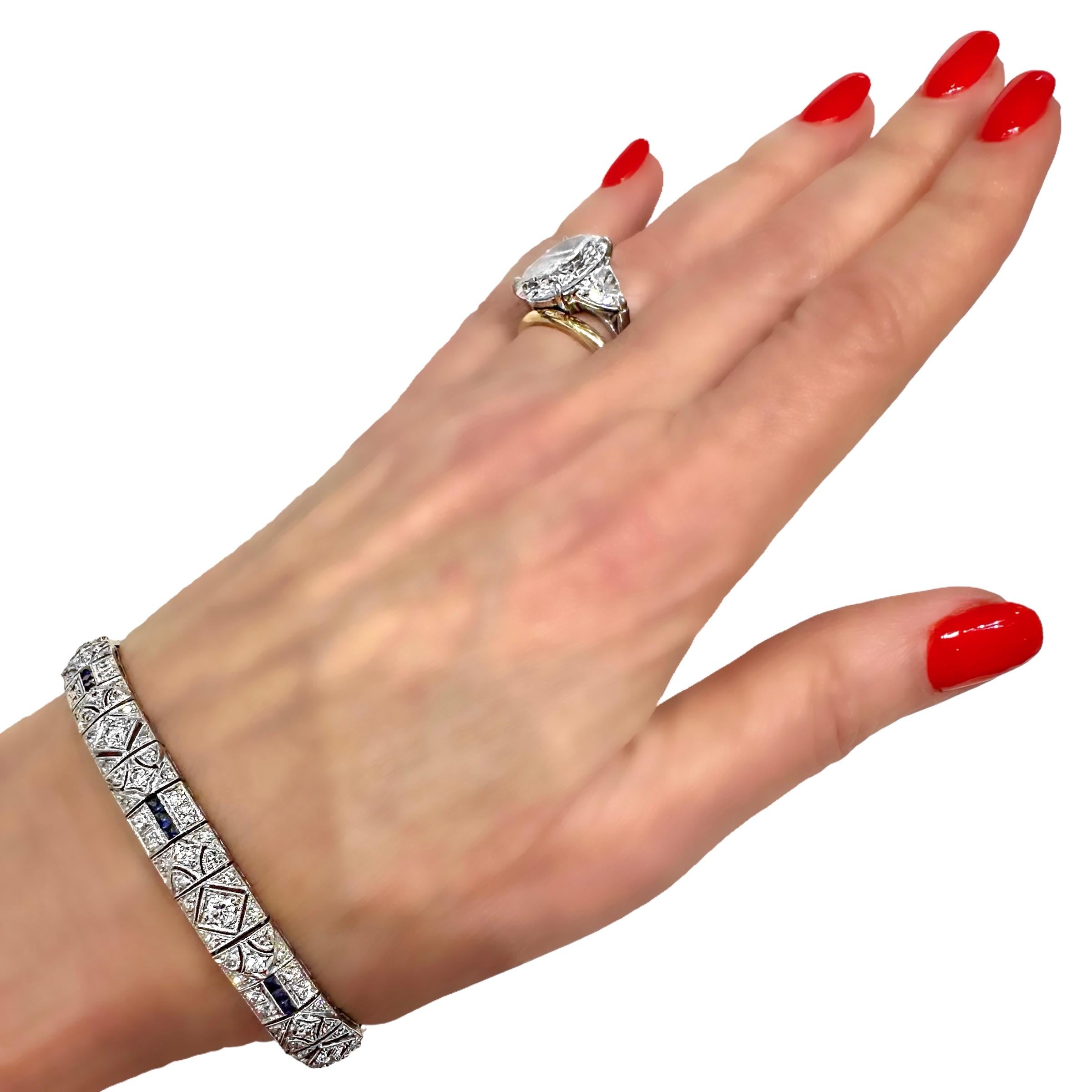 Charming Original Art-Deco Period Platinum, Diamond and Sapphire Bracelet For Sale 3