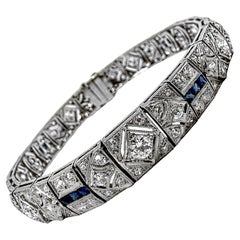 Used Charming Original Art-Deco Period Platinum, Diamond and Sapphire Bracelet