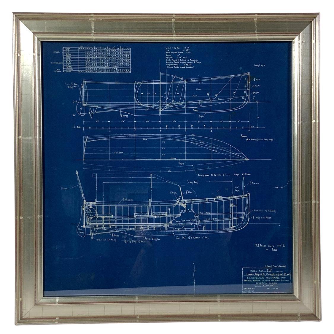 Ein charmanter Originalblaudruck für Yacht Tender an Bord Yacht Rima im Angebot