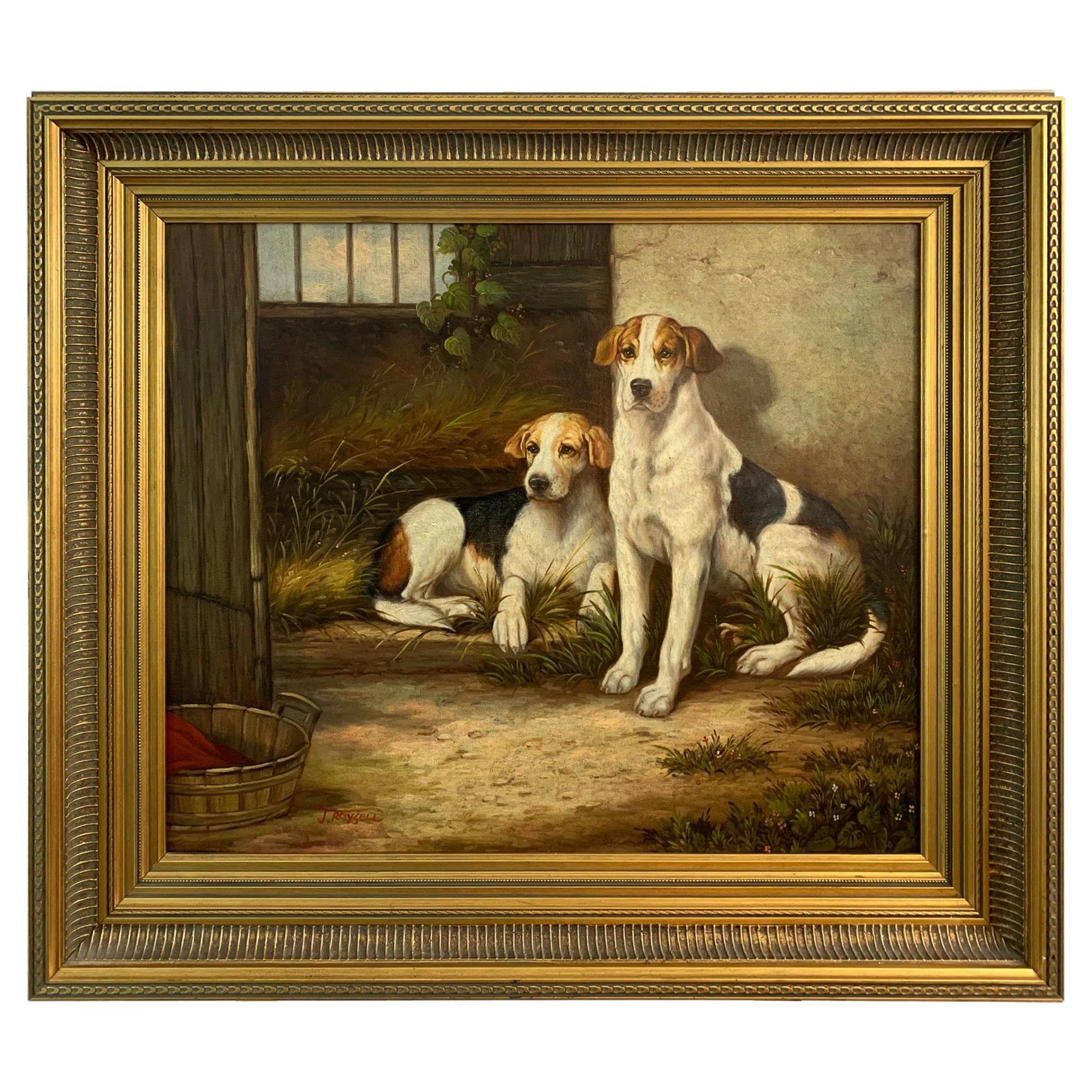 Charming Original Oil Painting of Two Loyal Dog
