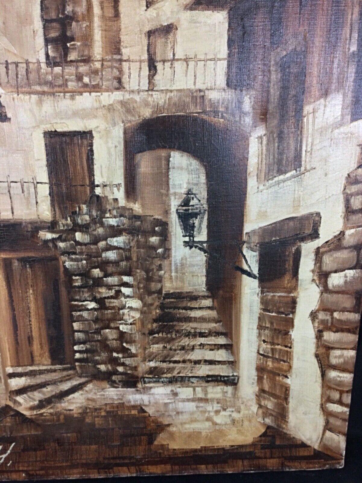 Charmantes Gemälde, signiert R.Y - City Alleyway Scene, Öl auf Leinwand - 2Y84 (Französisch) im Angebot