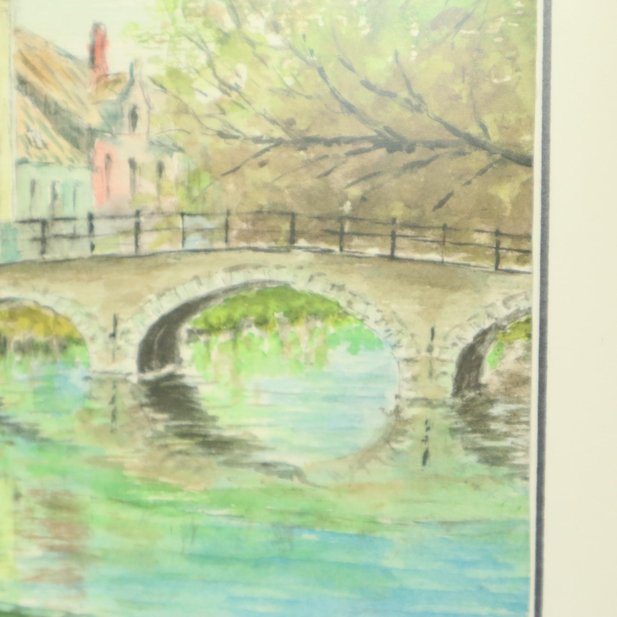 Charme Pittura Acquerello Beguinage Begijnhof Bruges Verhaeghe 1989 3