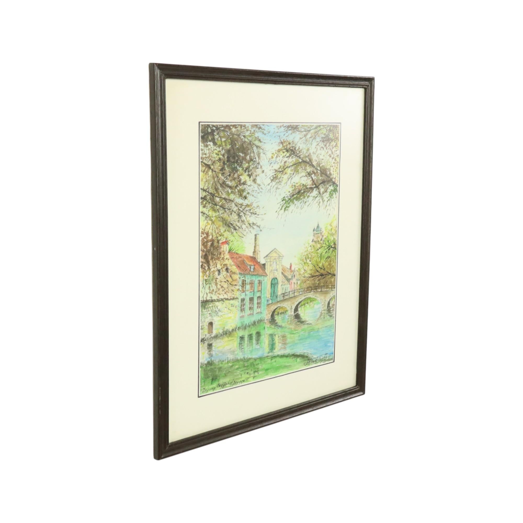 Acrilico Charme Pittura Acquerello Beguinage Begijnhof Bruges Verhaeghe 1989