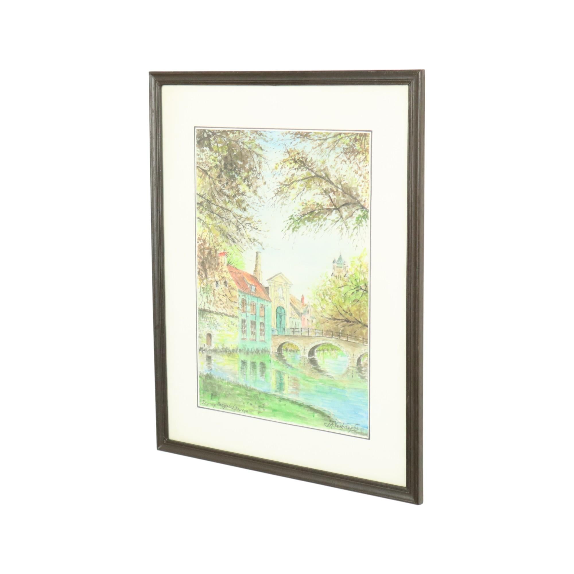 Charme Pittura Acquerello Beguinage Begijnhof Bruges Verhaeghe 1989 1