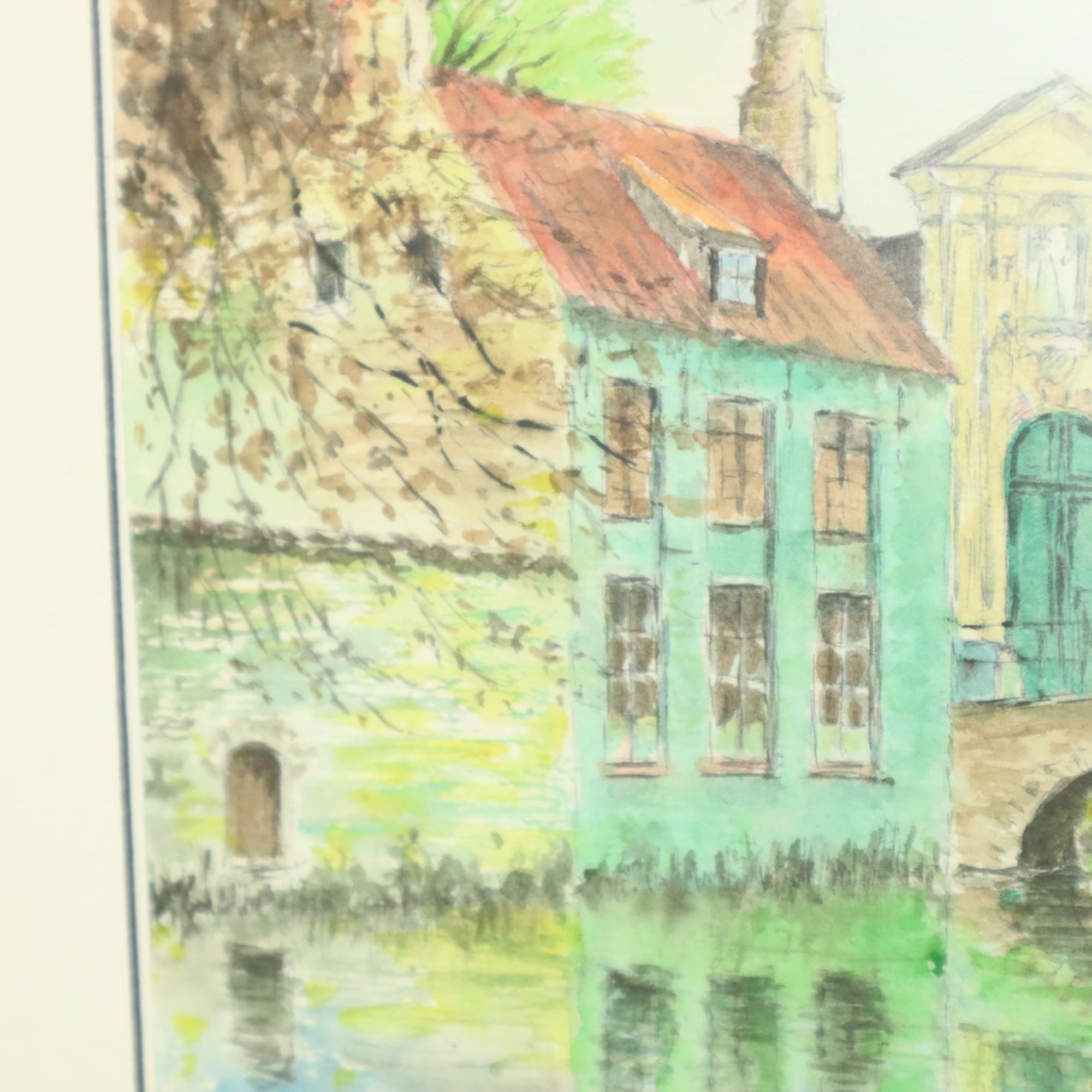 Charme Pittura Acquerello Beguinage Begijnhof Bruges Verhaeghe 1989 2