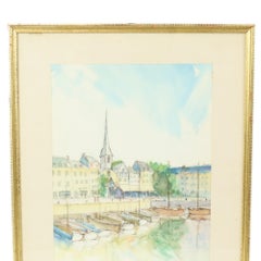 Charming Painting Watercolor Carlier 1989 Honfleur France