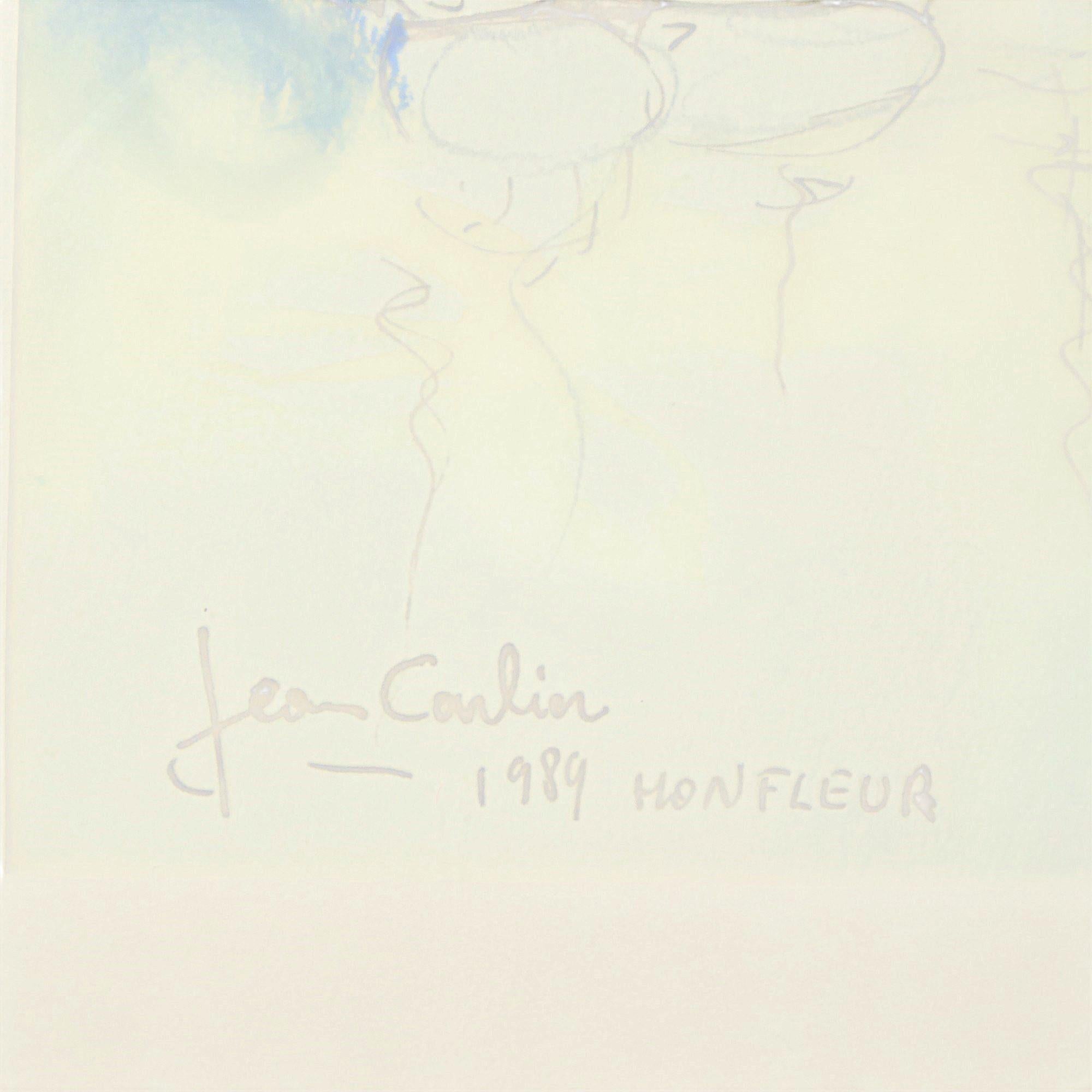 Fin du 20e siècle Charmante peinture à l'aquarelle Carlier 1989 Honfleur France en vente