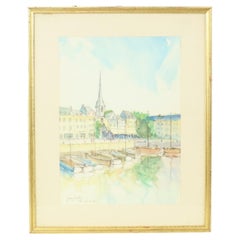 Charming Painting Watercolor Carlier 1989 Honfleur France