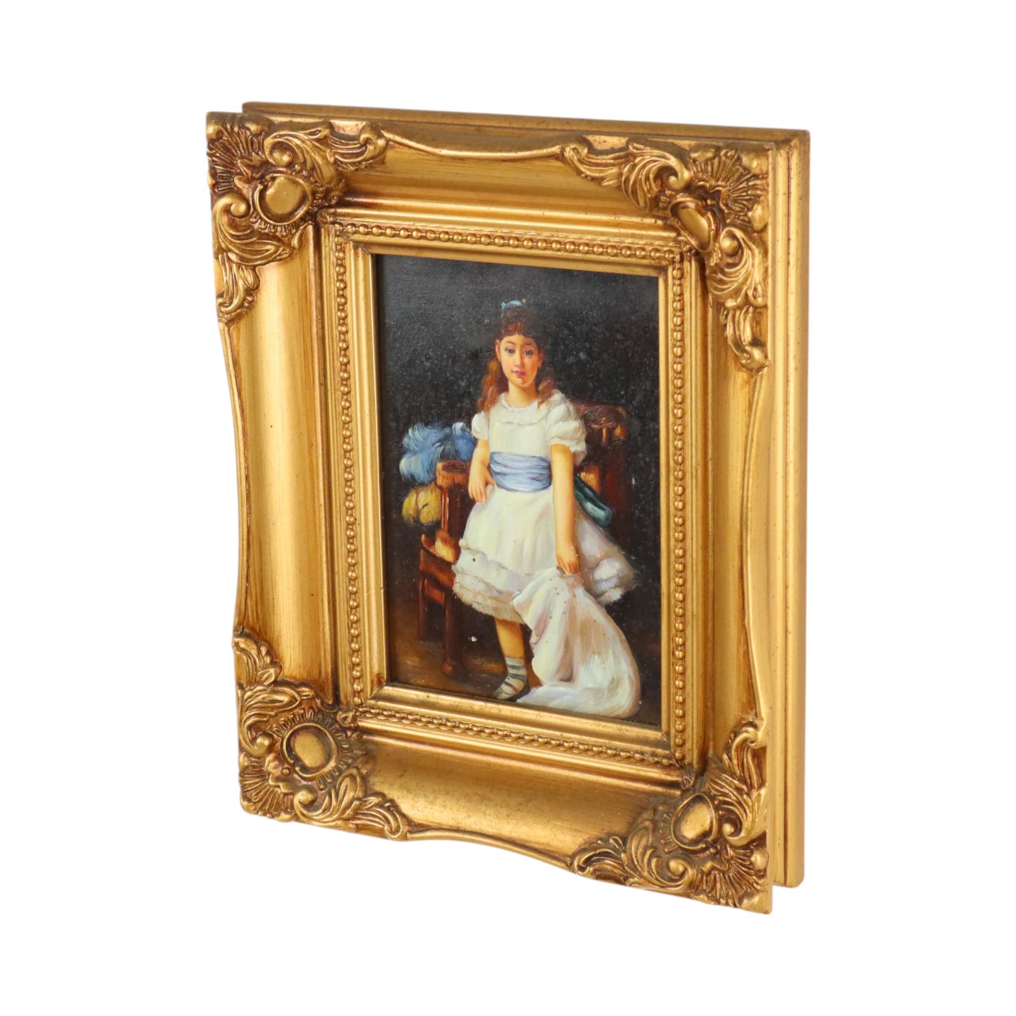 Baroque Charmant tableau Jeune fille cadre doré Lady Sybil Primrose en vente