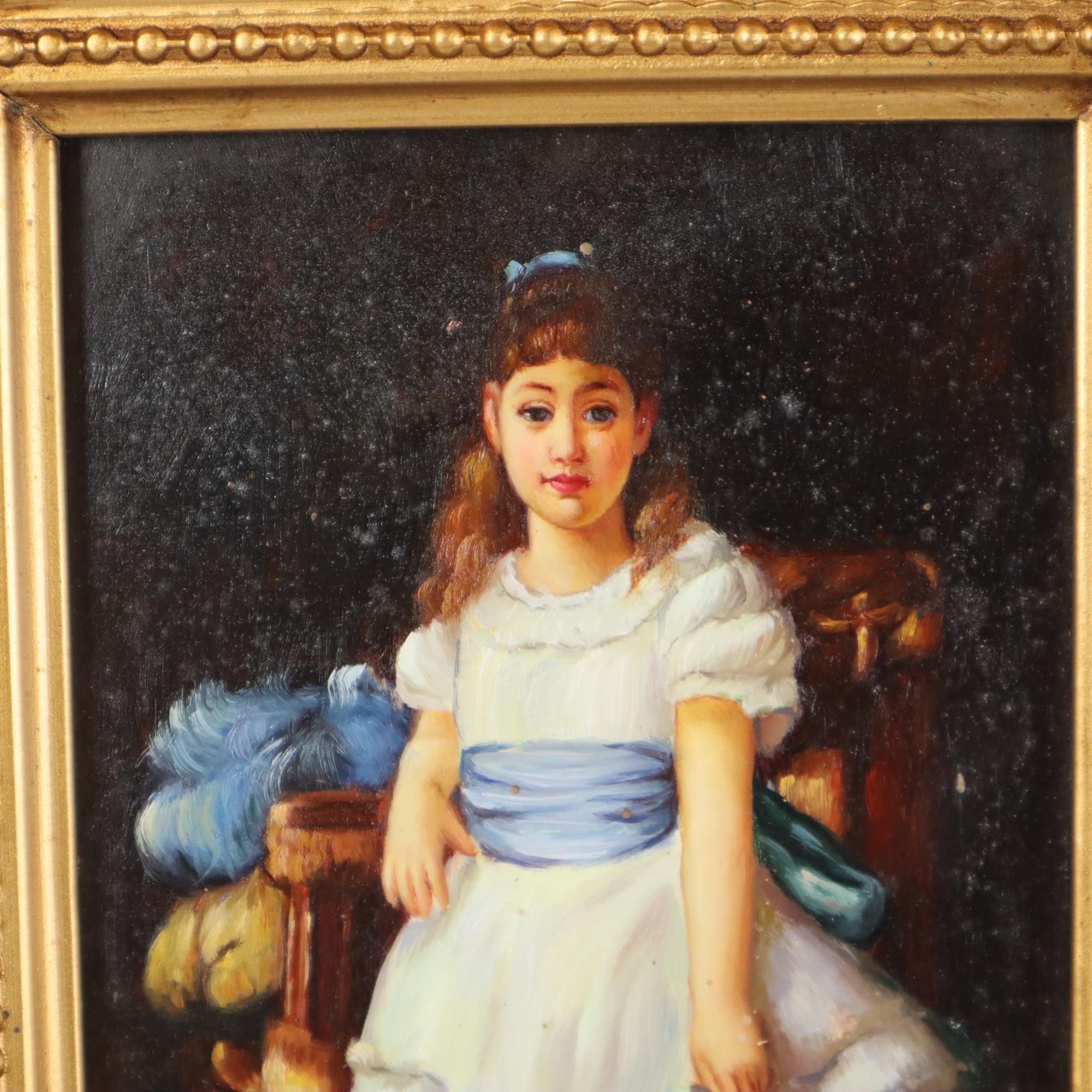 Européen Charmant tableau Jeune fille cadre doré Lady Sybil Primrose en vente