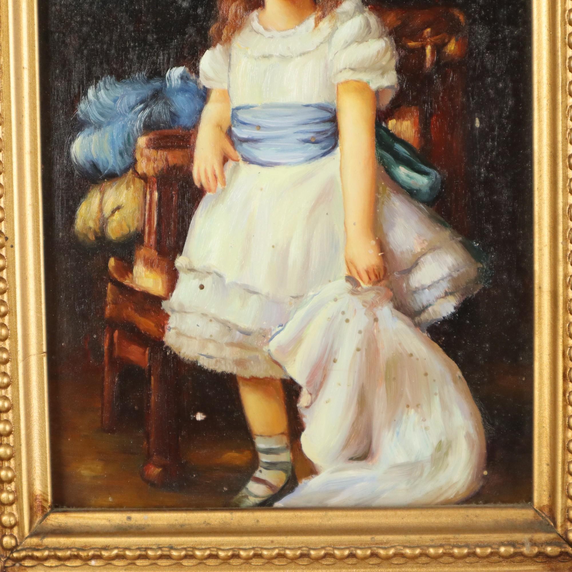 Peint à la main Charmant tableau Jeune fille cadre doré Lady Sybil Primrose en vente