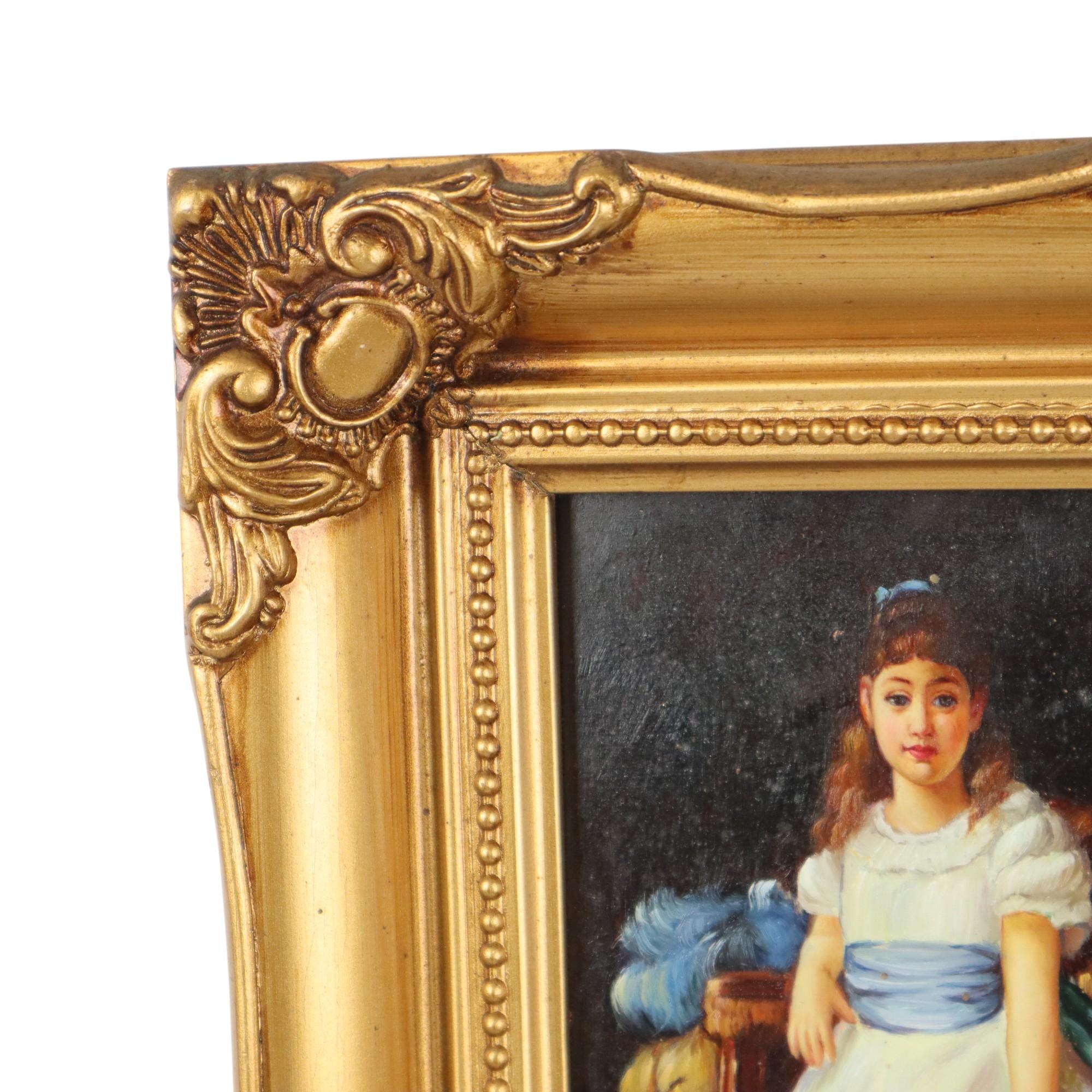 Charmant tableau Jeune fille cadre doré Lady Sybil Primrose Bon état - En vente à Poperinge, BE