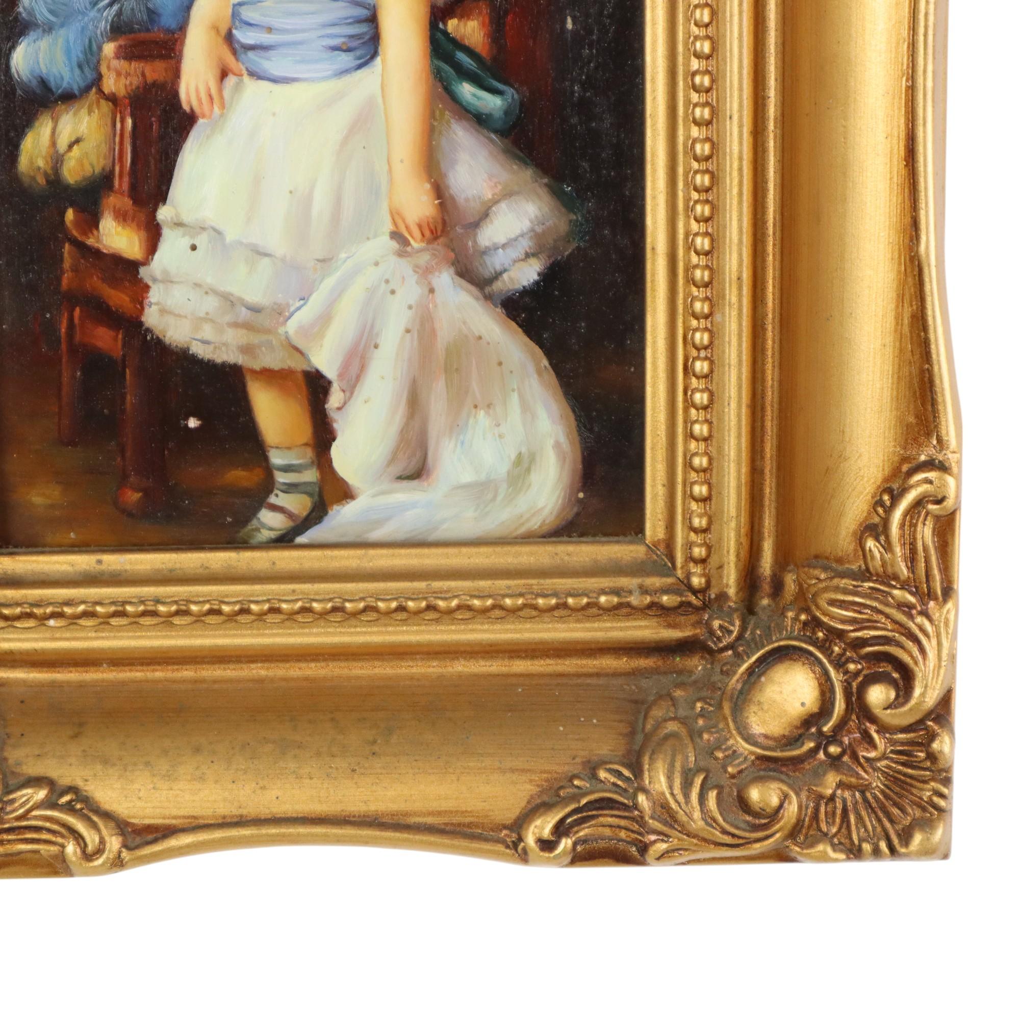 20ième siècle Charmant tableau Jeune fille cadre doré Lady Sybil Primrose en vente