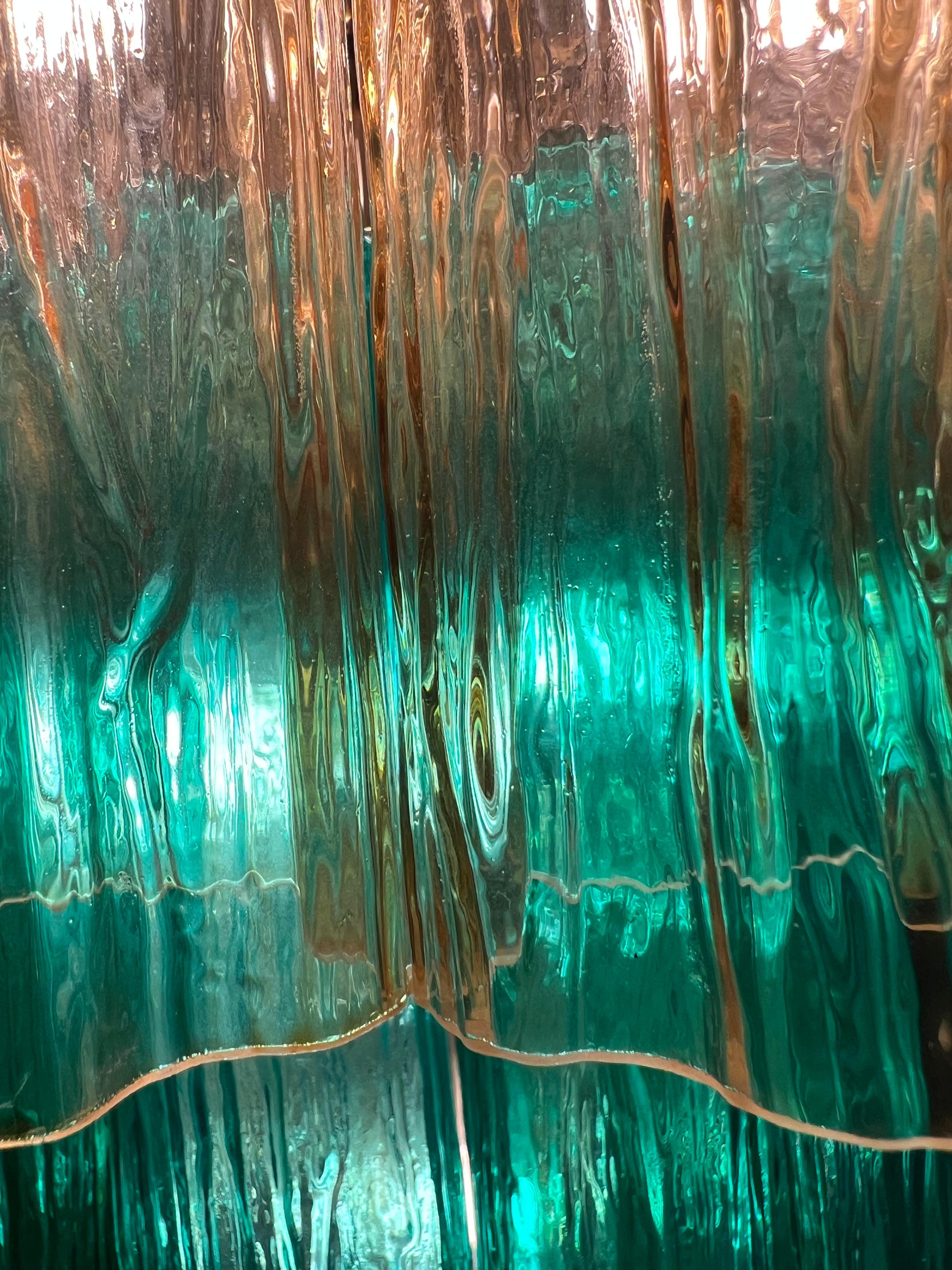 Charming Pair Emerald and Gold Italian Chandelier by Valentina Planta. Murano 2