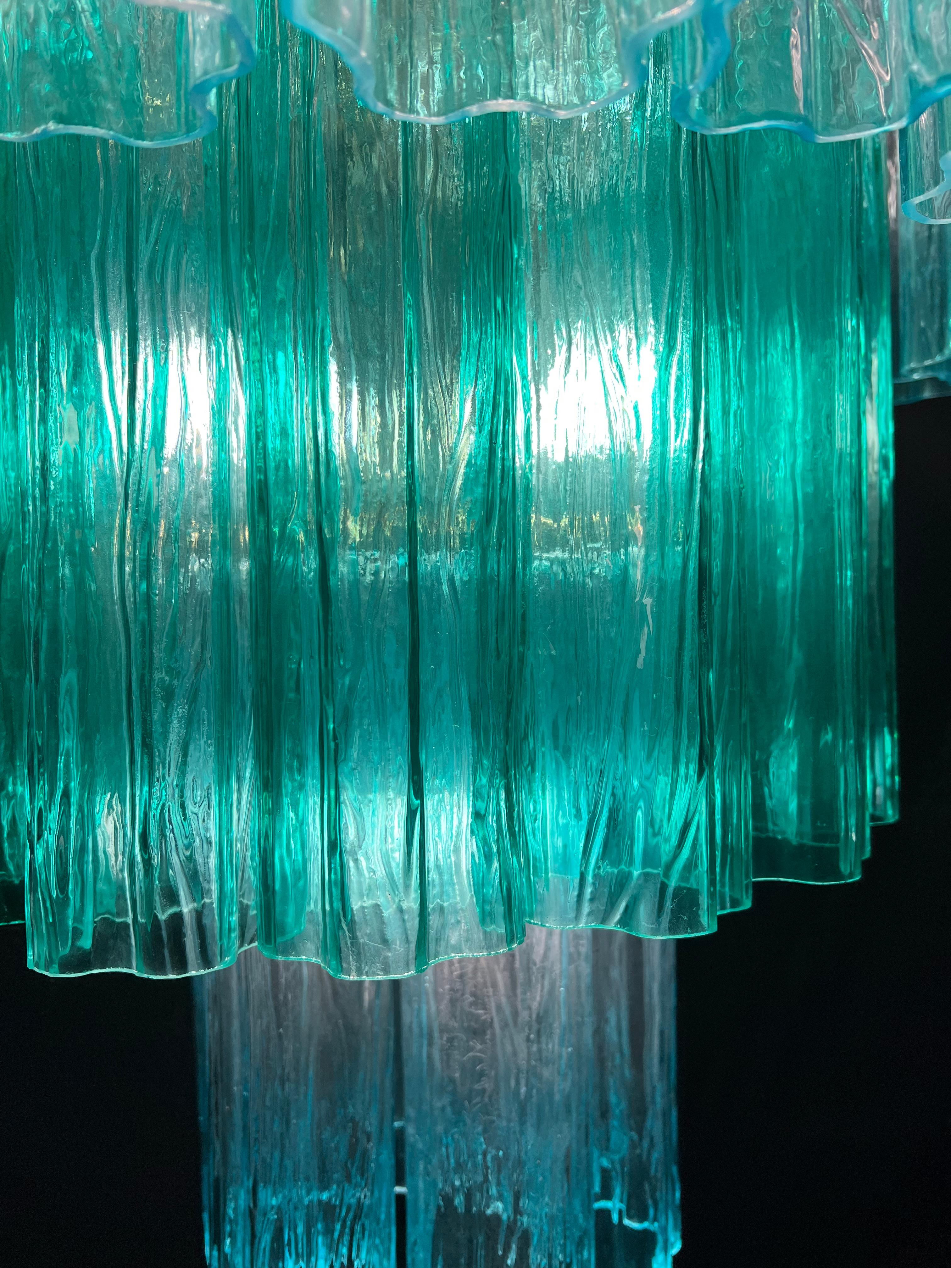 Glass Charming Pair Emerald Italian Chandeliers by Valentina Planta, Murano