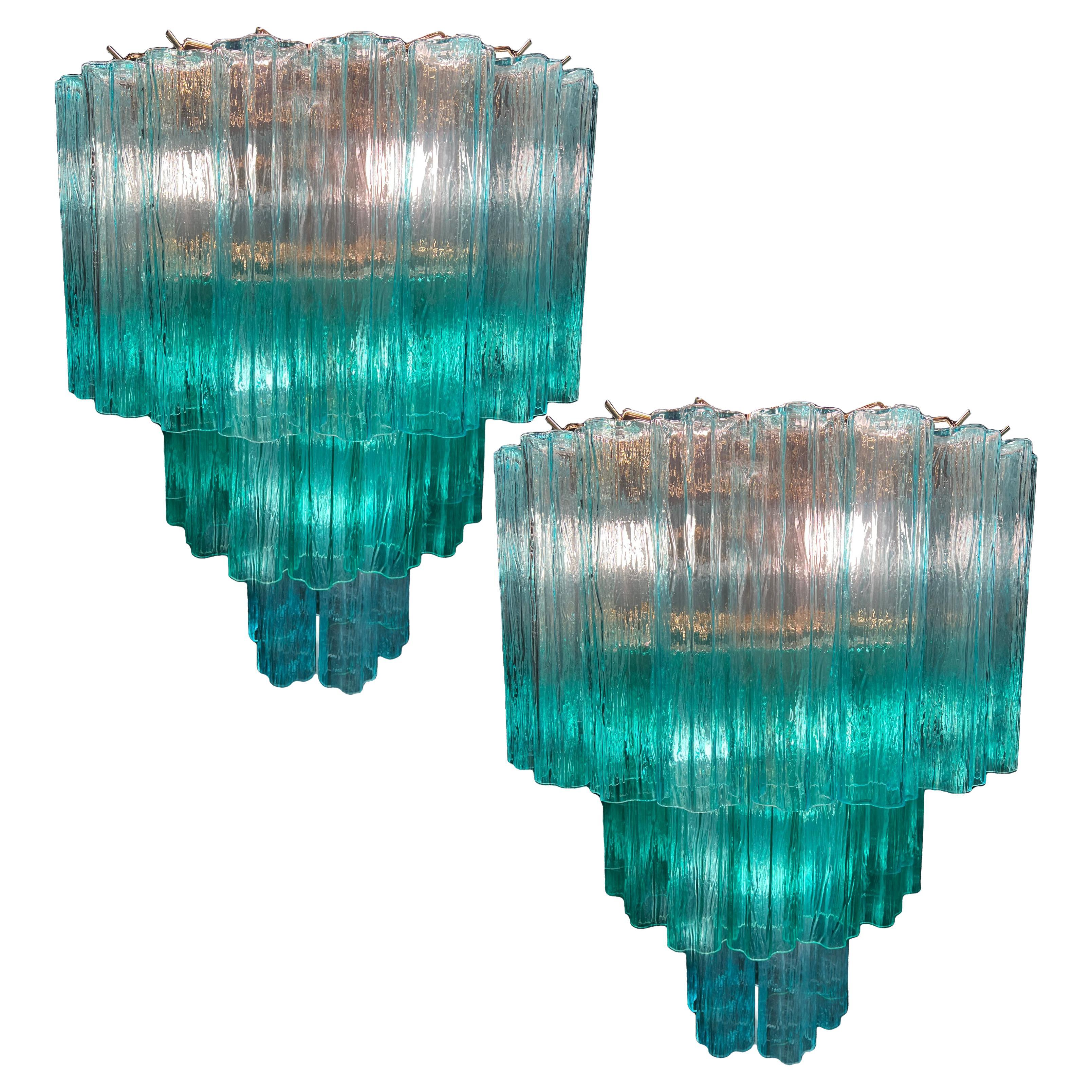 Charming Pair Emerald Italian Chandeliers by Valentina Planta, Murano For Sale