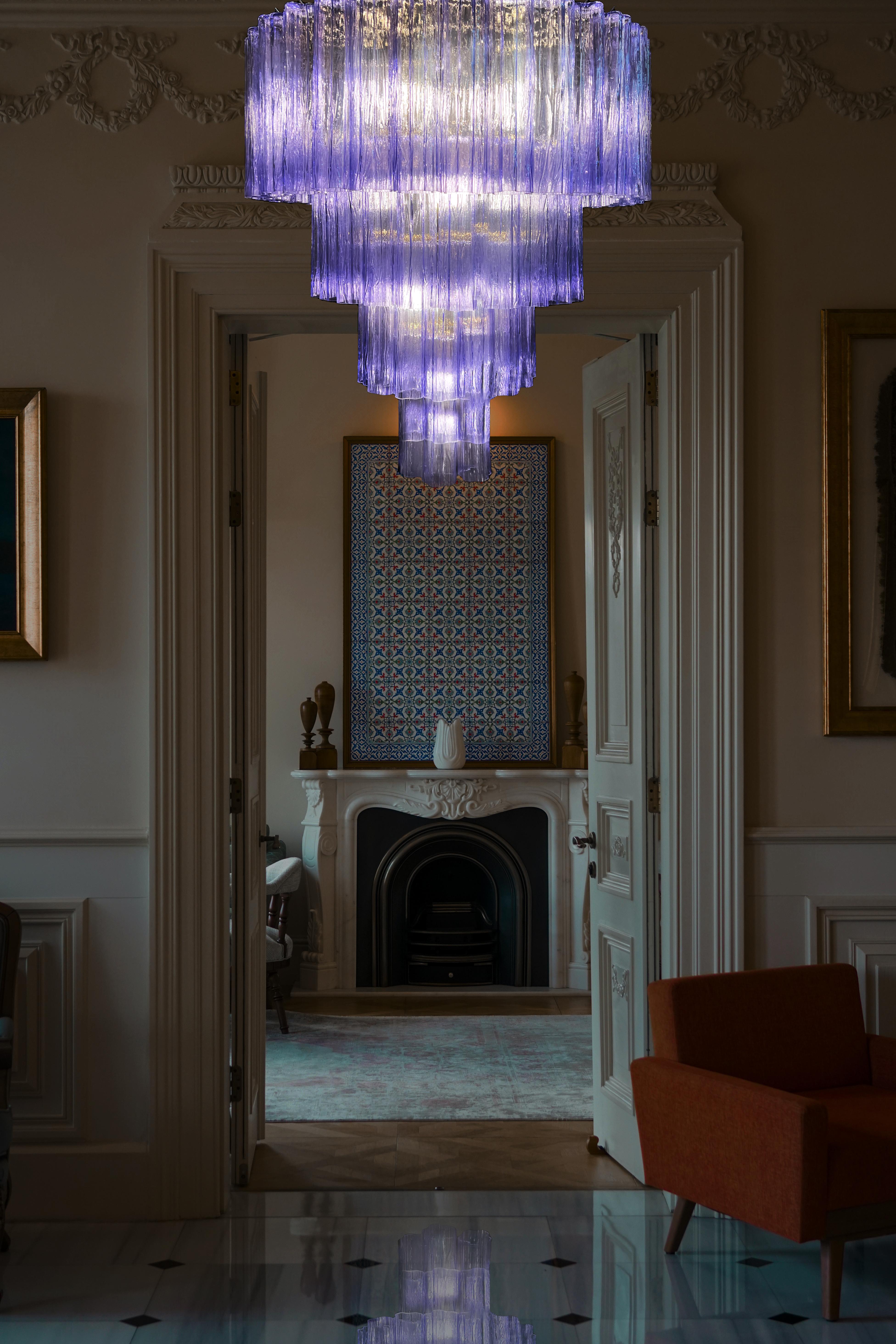 Charming pair Italian Amethyst Chandeliers by Valentina Planta, Murano For Sale 2
