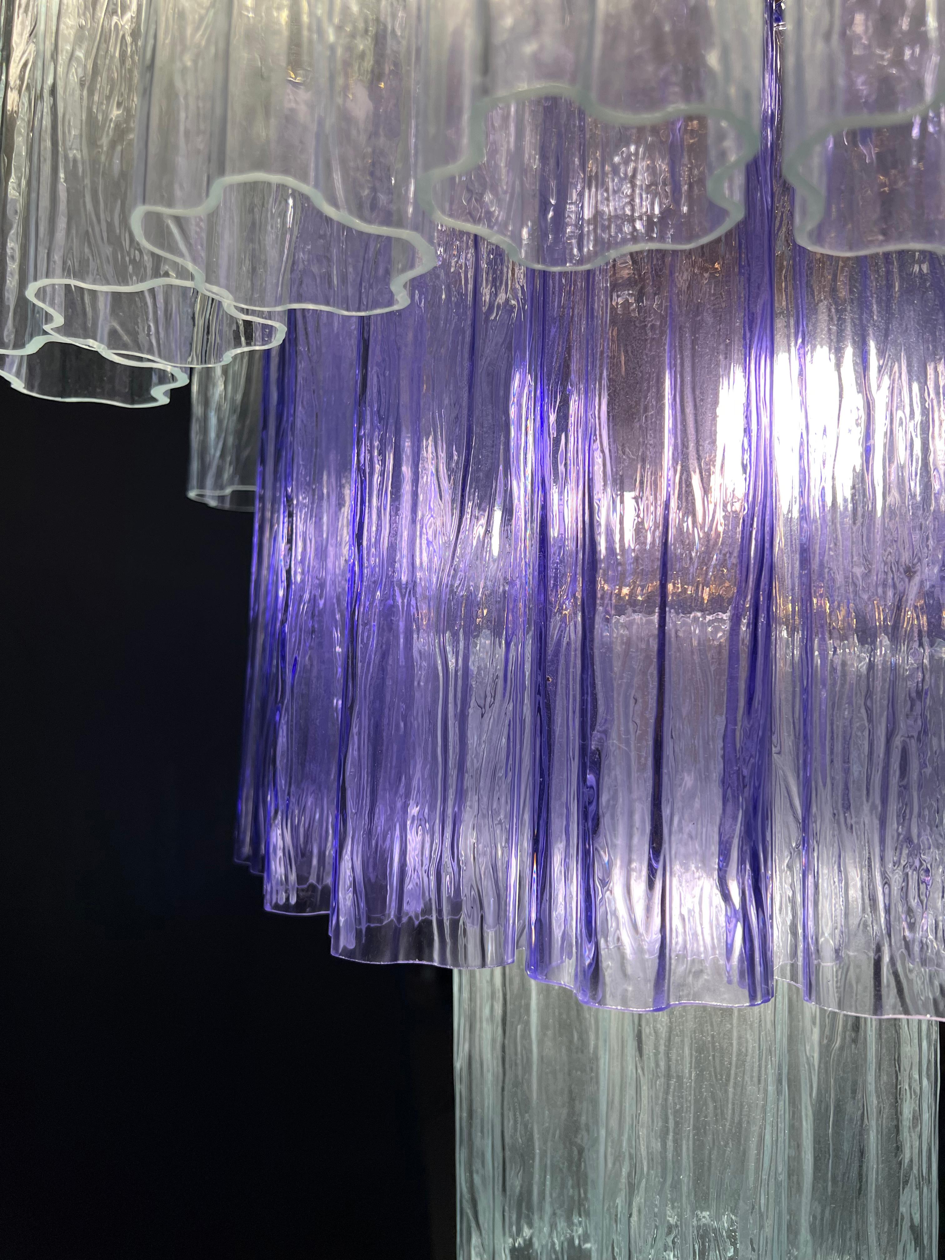 Charming Pair Italian Amethyst & Clear Chandeliers by Valentina Planta, Murano For Sale 5