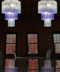 Charming Pair Italian Amethyst & Clear Chandeliers by Valentina Planta, Murano