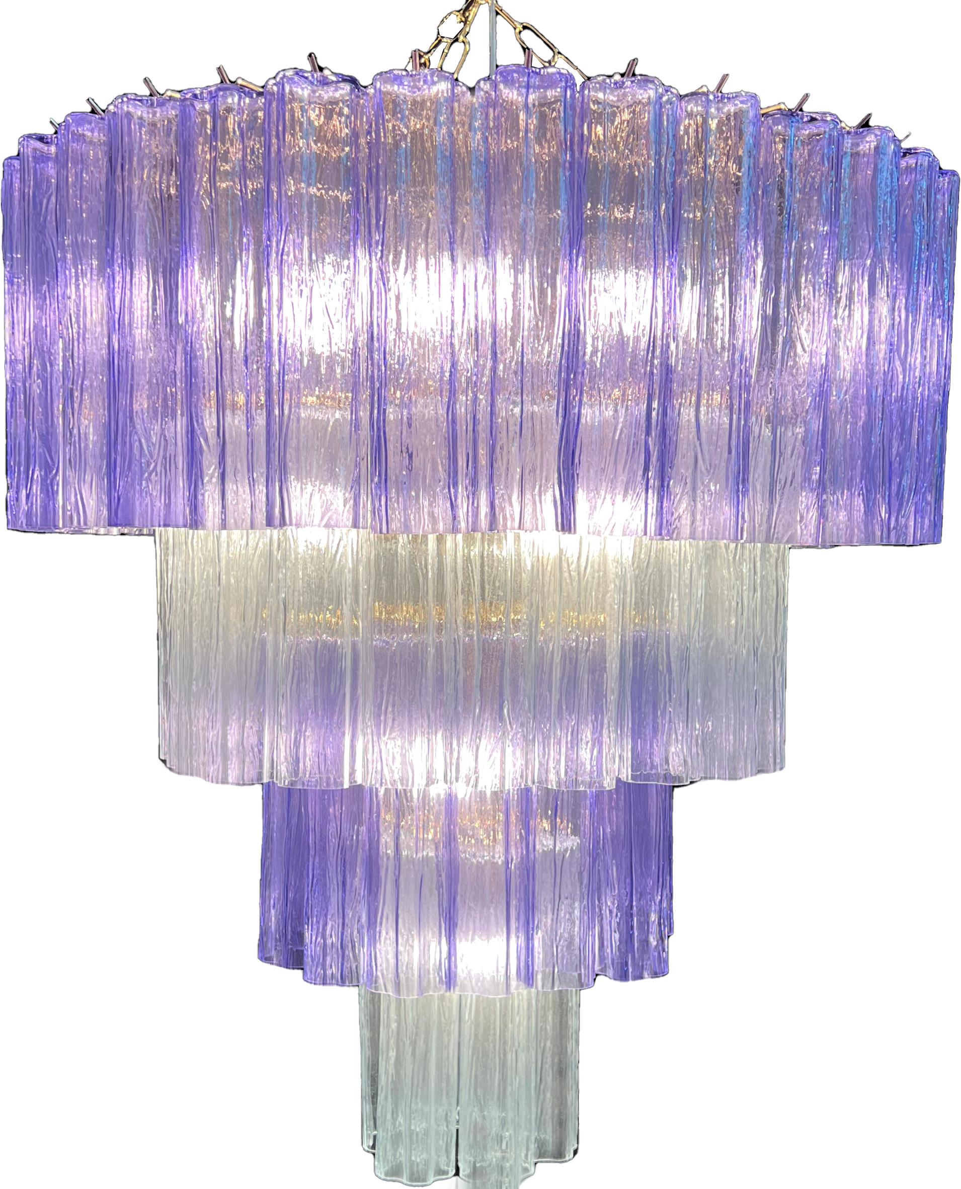 Contemporary Charming Pair Italian Amethyst & Clear Chandeliers by Valentina Planta, Murano