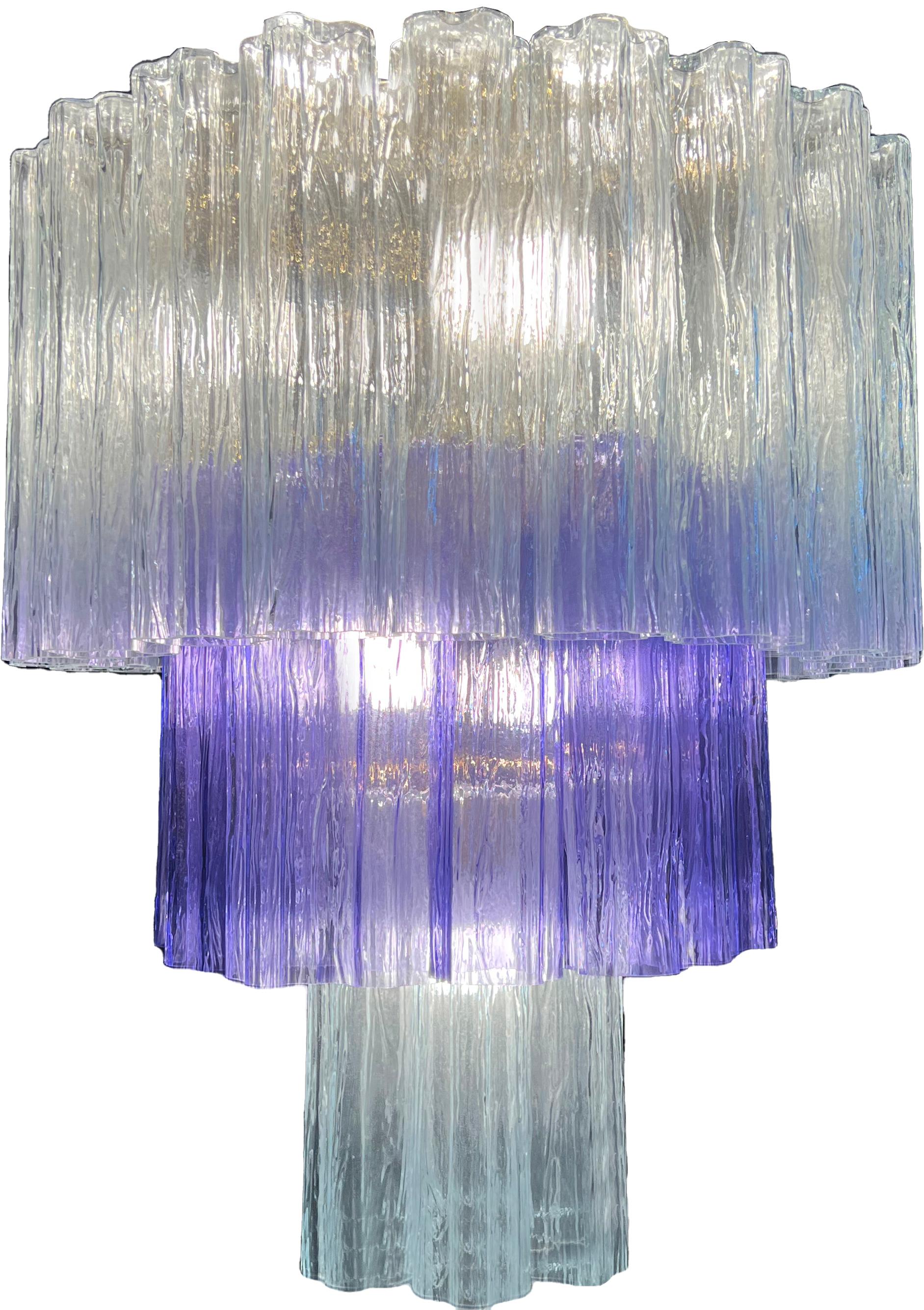 Gold Plate Charming Pair Italian Amethyst & Clear Chandeliers by Valentina Planta, Murano For Sale