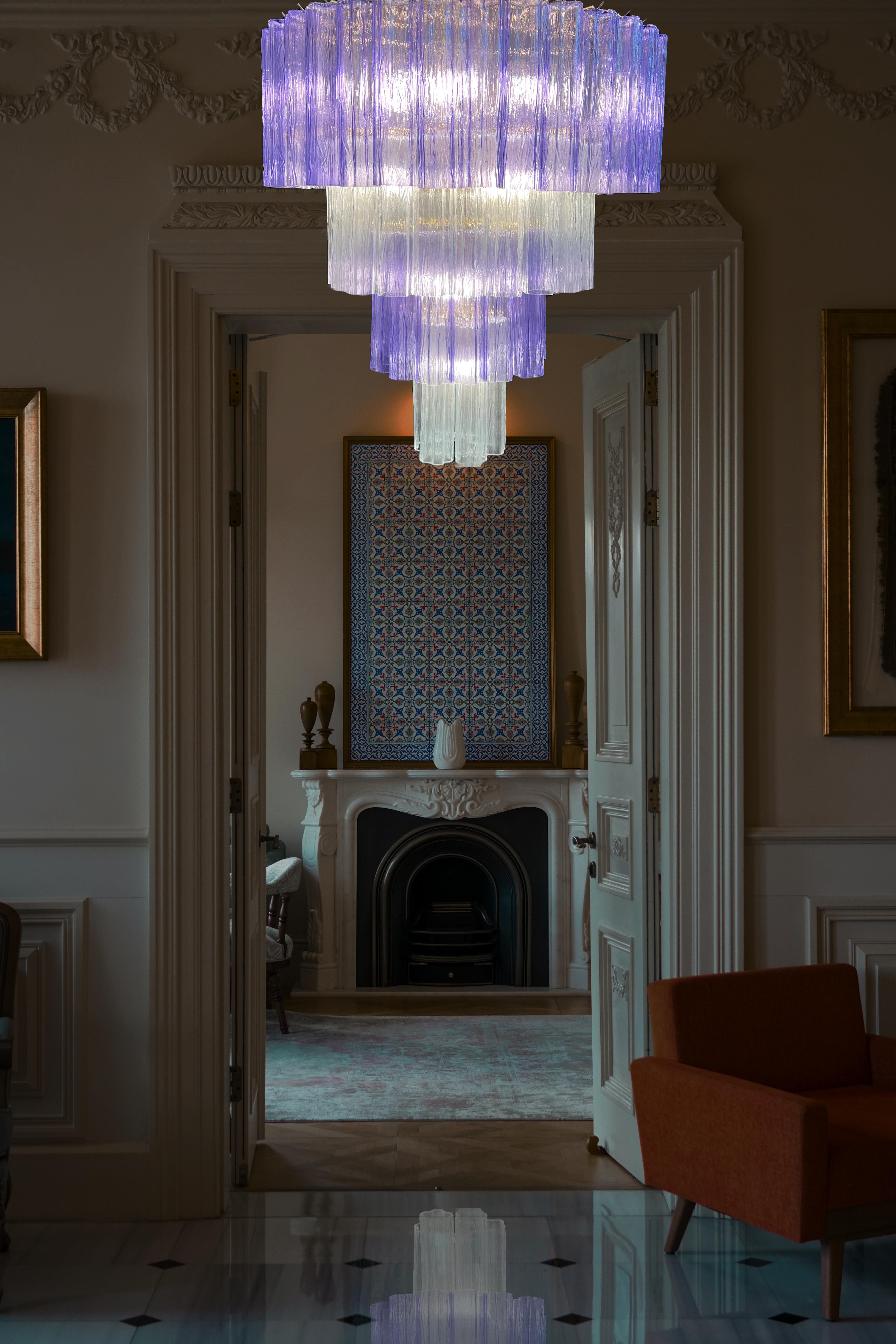 Charming Pair Italian Amethyst & Clear Chandeliers by Valentina Planta, Murano 1