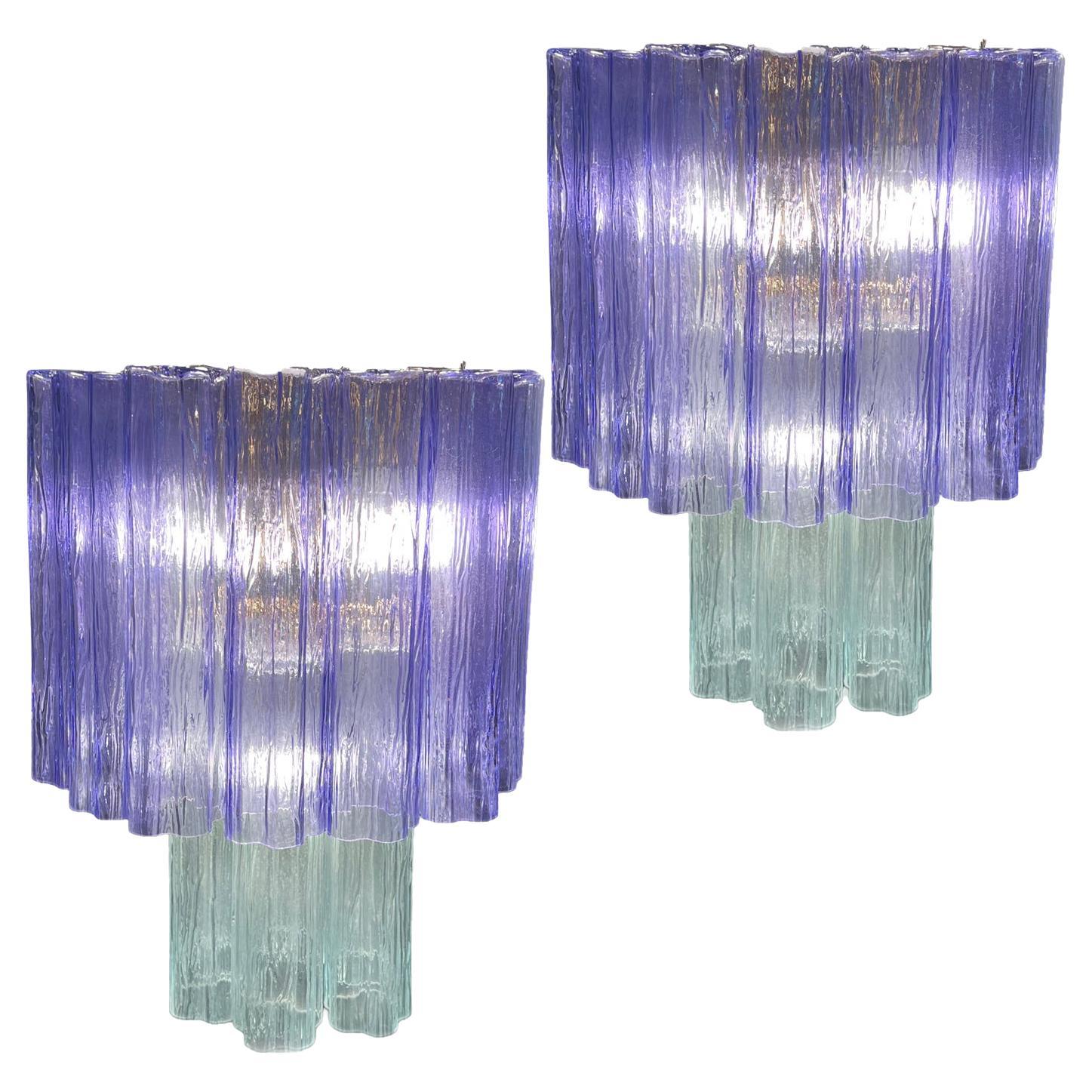 Charming Pair Italian Amethyst & Clear Chandeliers by Valentina Planta, Murano For Sale