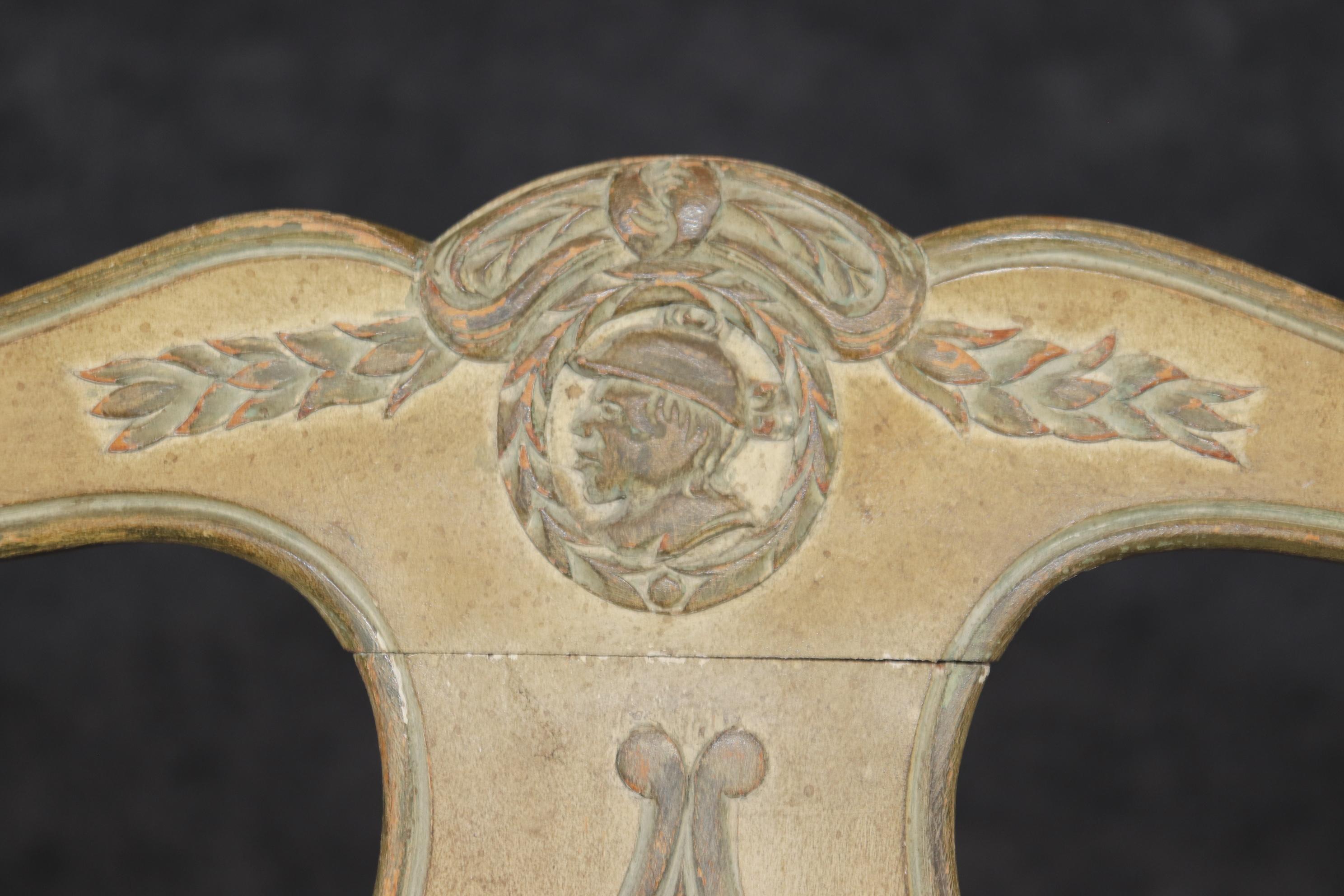 Charming Pair Louis XVI Style Paint Decorated Boudoir Bedroom Chairs For Sale 5