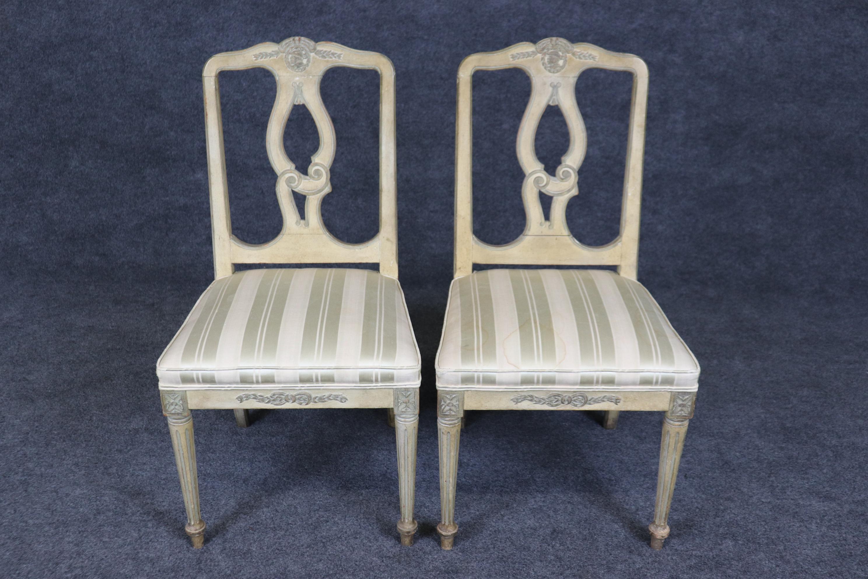 French Charming Pair Louis XVI Style Paint Decorated Boudoir Bedroom Chairs For Sale