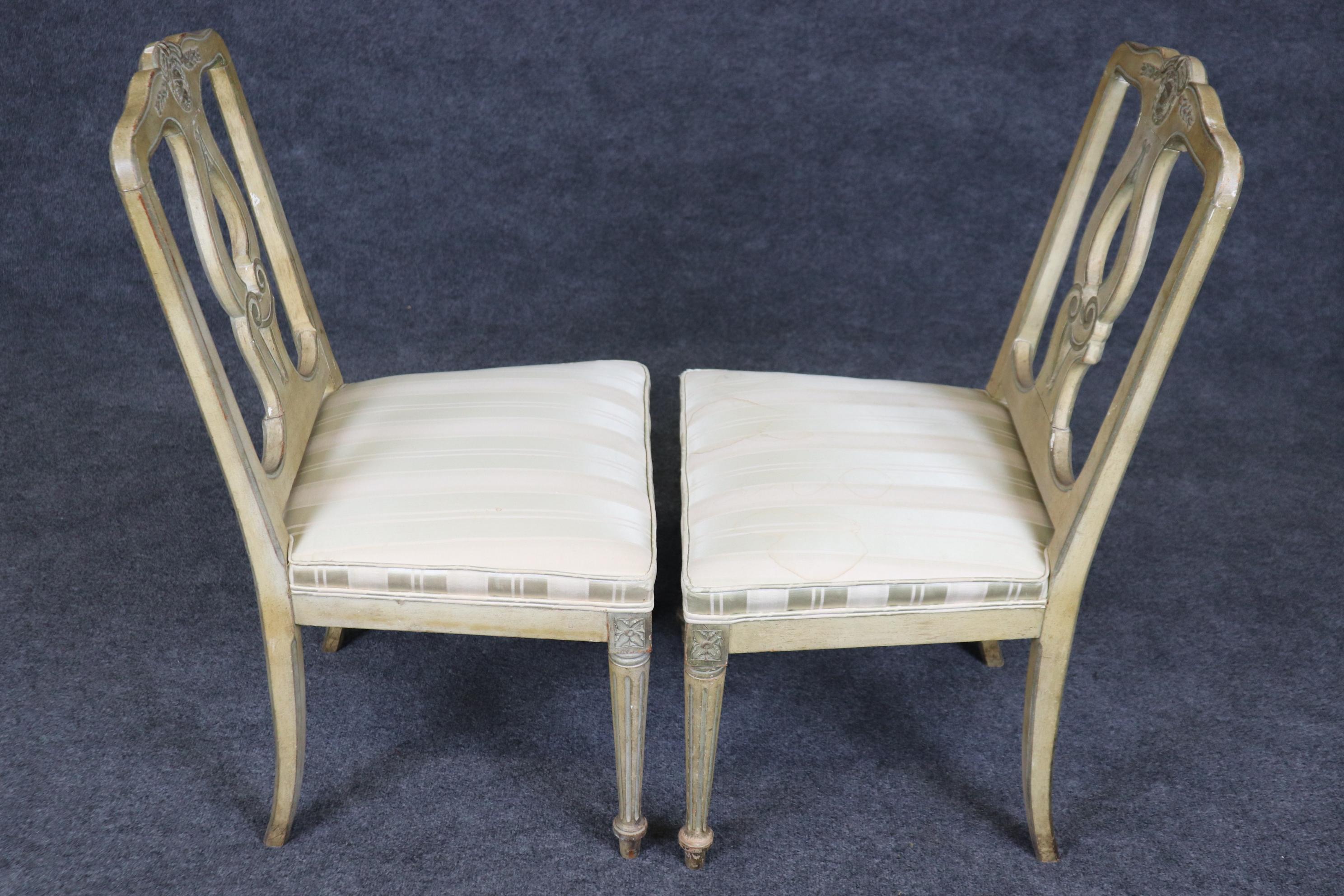 Mid-20th Century Charming Pair Louis XVI Style Paint Decorated Boudoir Bedroom Chairs For Sale