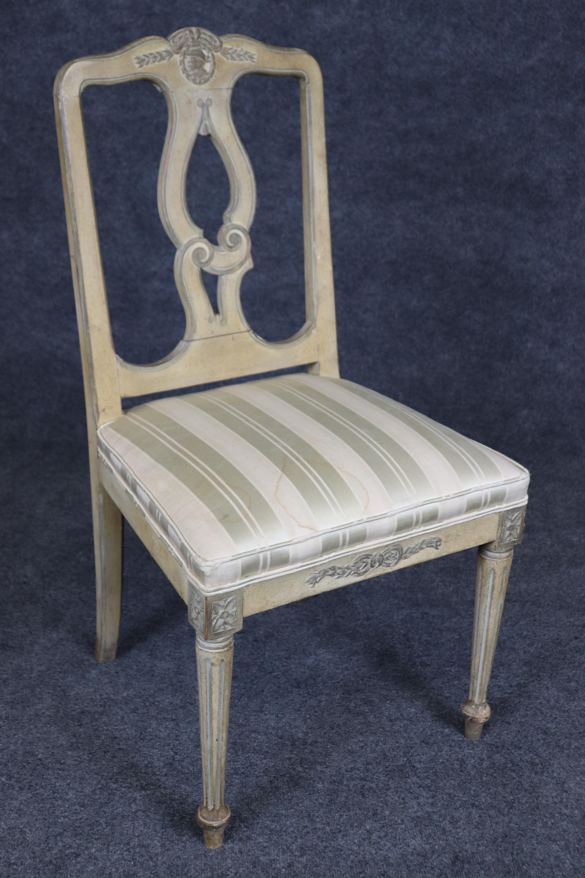 Charming Pair Louis XVI Style Paint Decorated Boudoir Bedroom Chairs For Sale 1