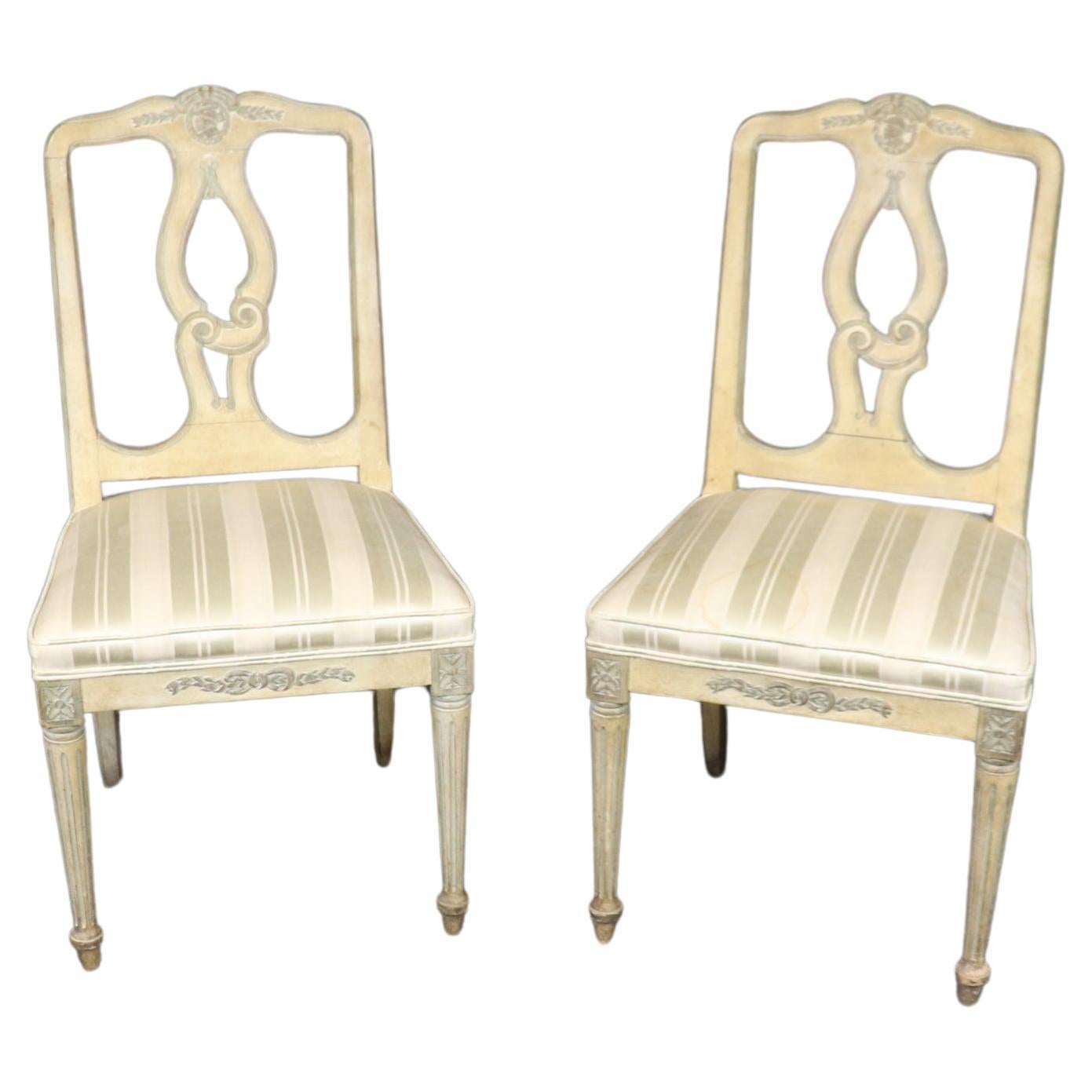 Charming Pair Louis XVI Style Paint Decorated Boudoir Bedroom Chairs