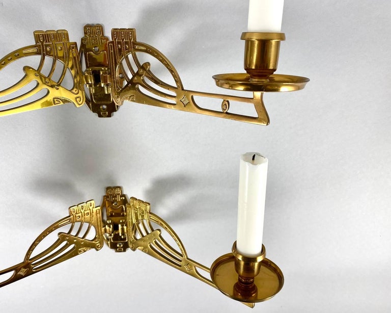 Charming Pair of Art Nouveau Style Piano Candelabra Vintage Brass