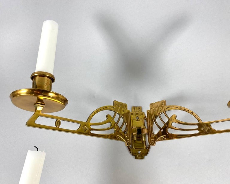 Charming Pair of Art Nouveau Style Piano Candelabra Vintage Brass