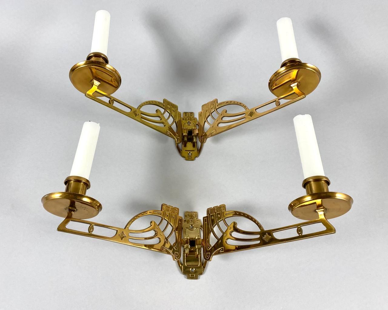 Mid-20th Century Charming Pair of Art Nouveau Style Piano Candelabra Vintage Brass Candlesticks