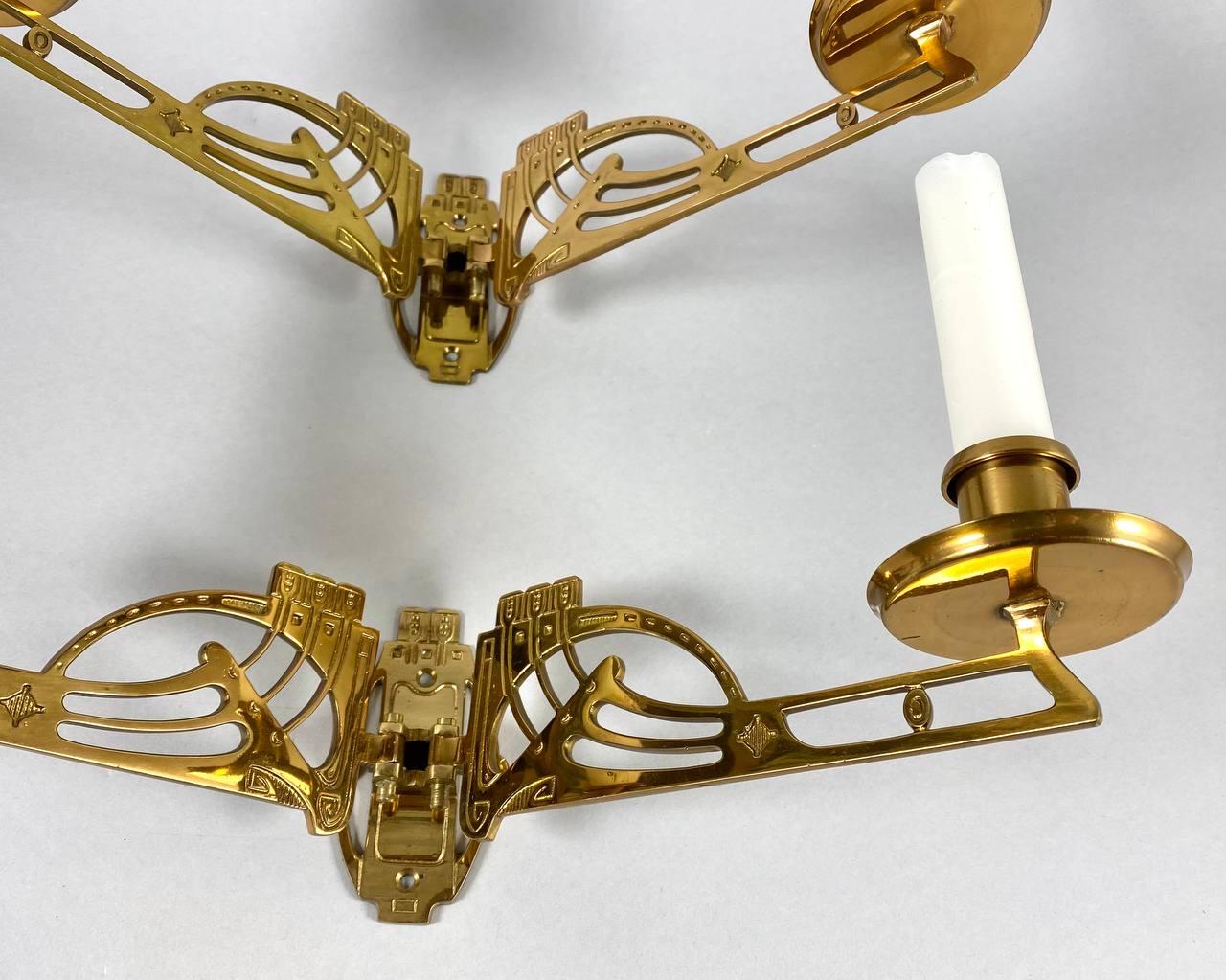 Charming Pair of Art Nouveau Style Piano Candelabra Vintage Brass Candlesticks 1