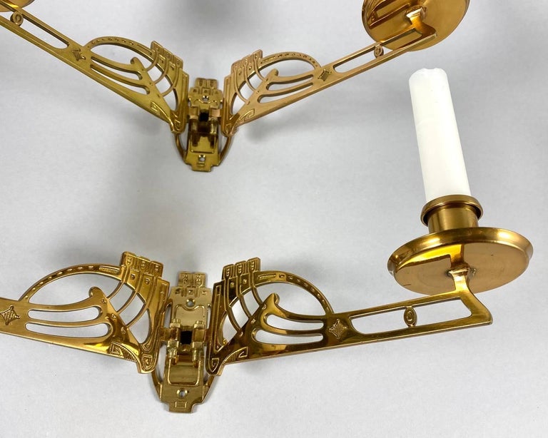 Charming Pair of Art Nouveau Style Piano Candelabra Vintage Brass