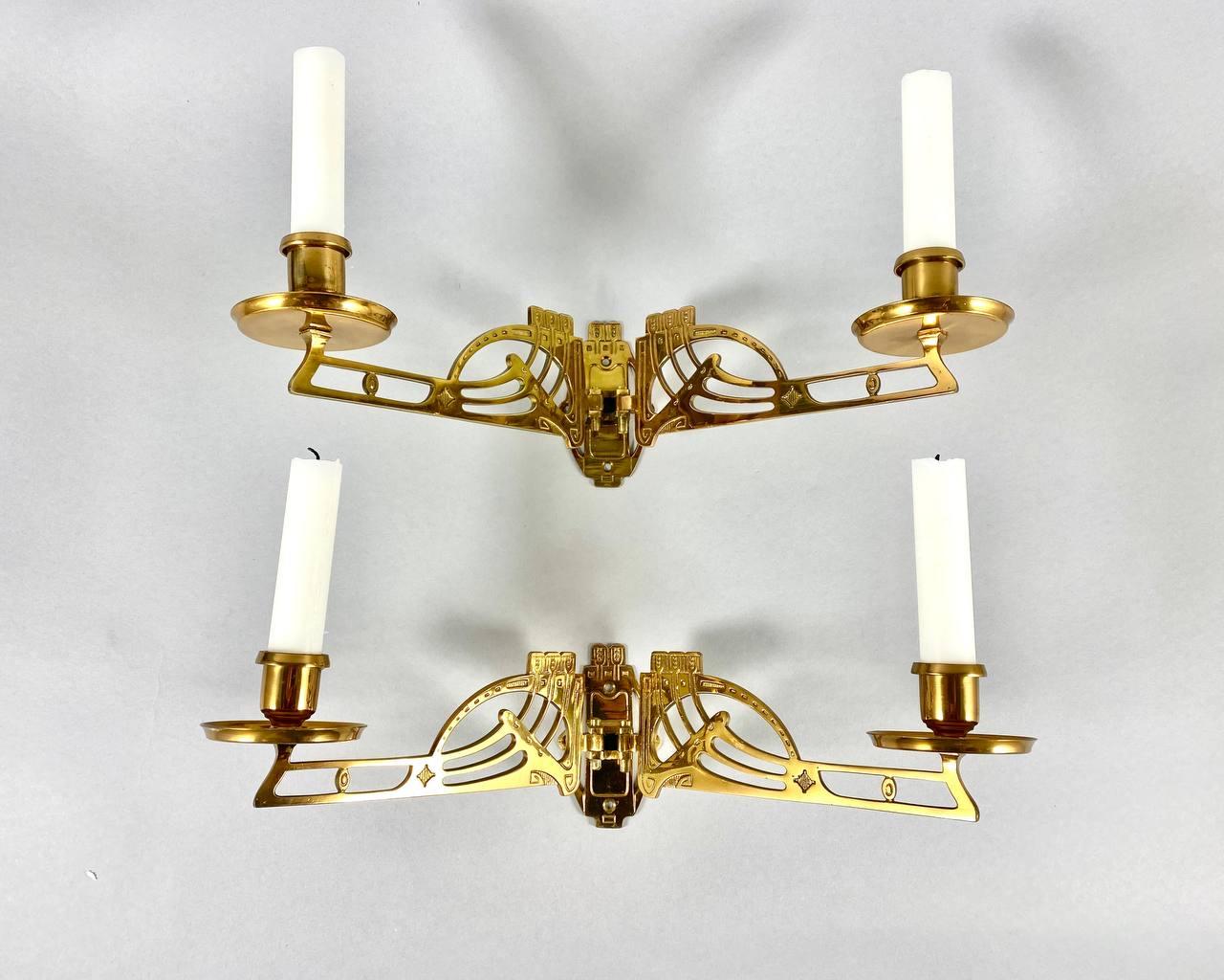 Charming Pair of Art Nouveau Style Piano Candelabra Vintage Brass Candlesticks 2