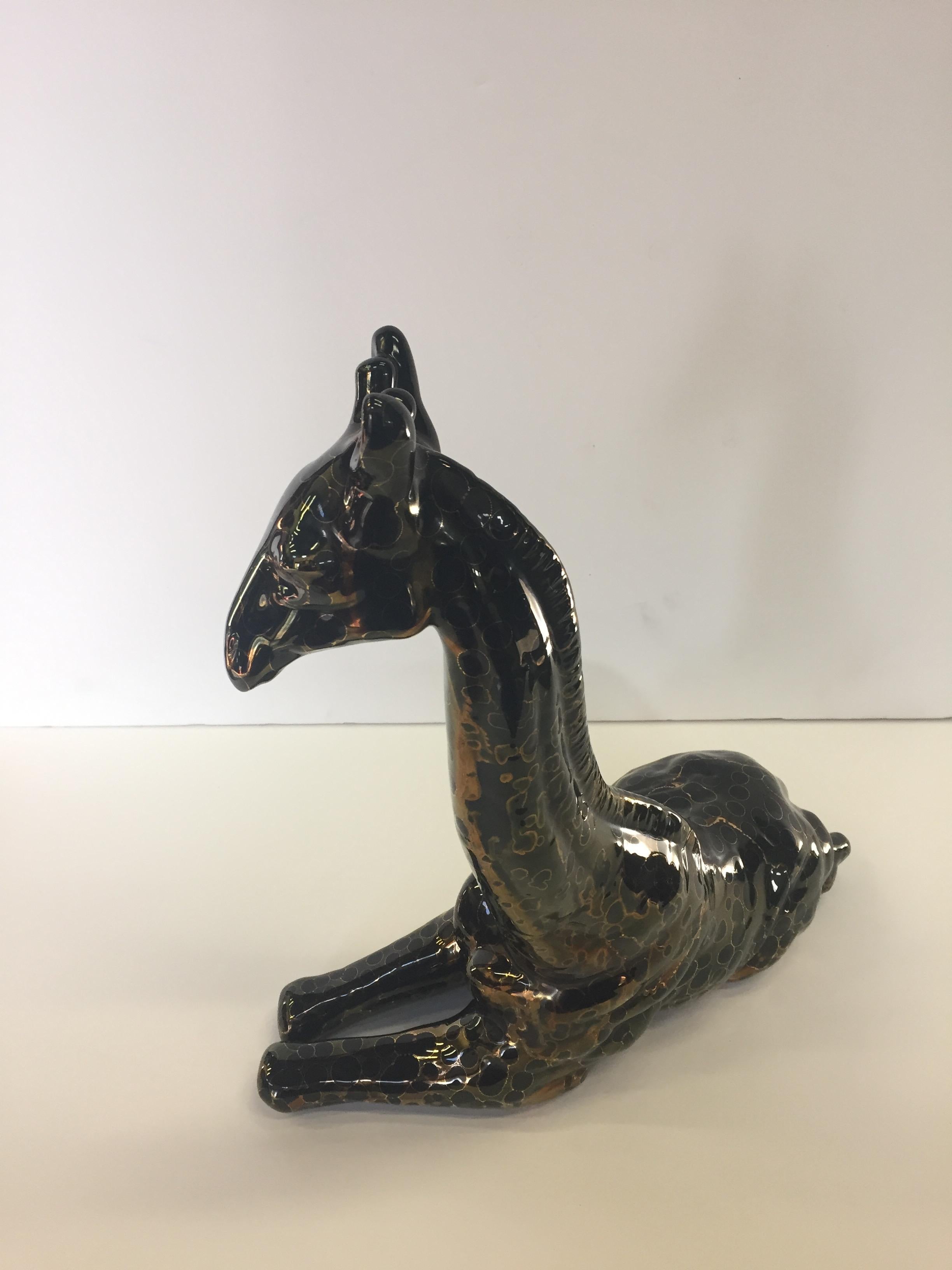 Charming Pair of Ceramic Metallic Giraffe Sculptures 5