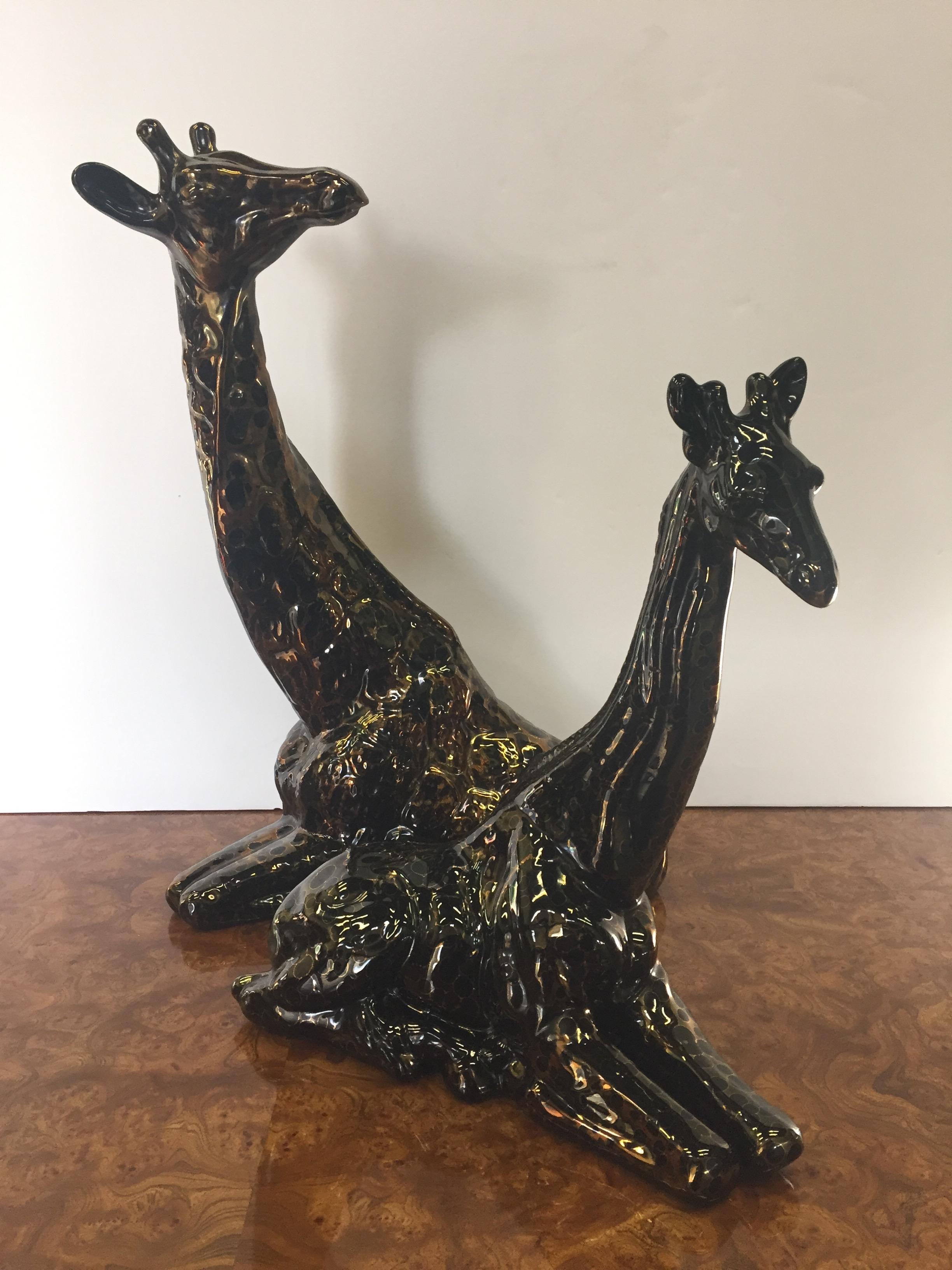 North American Charming Pair of Ceramic Metallic Giraffe Sculptures