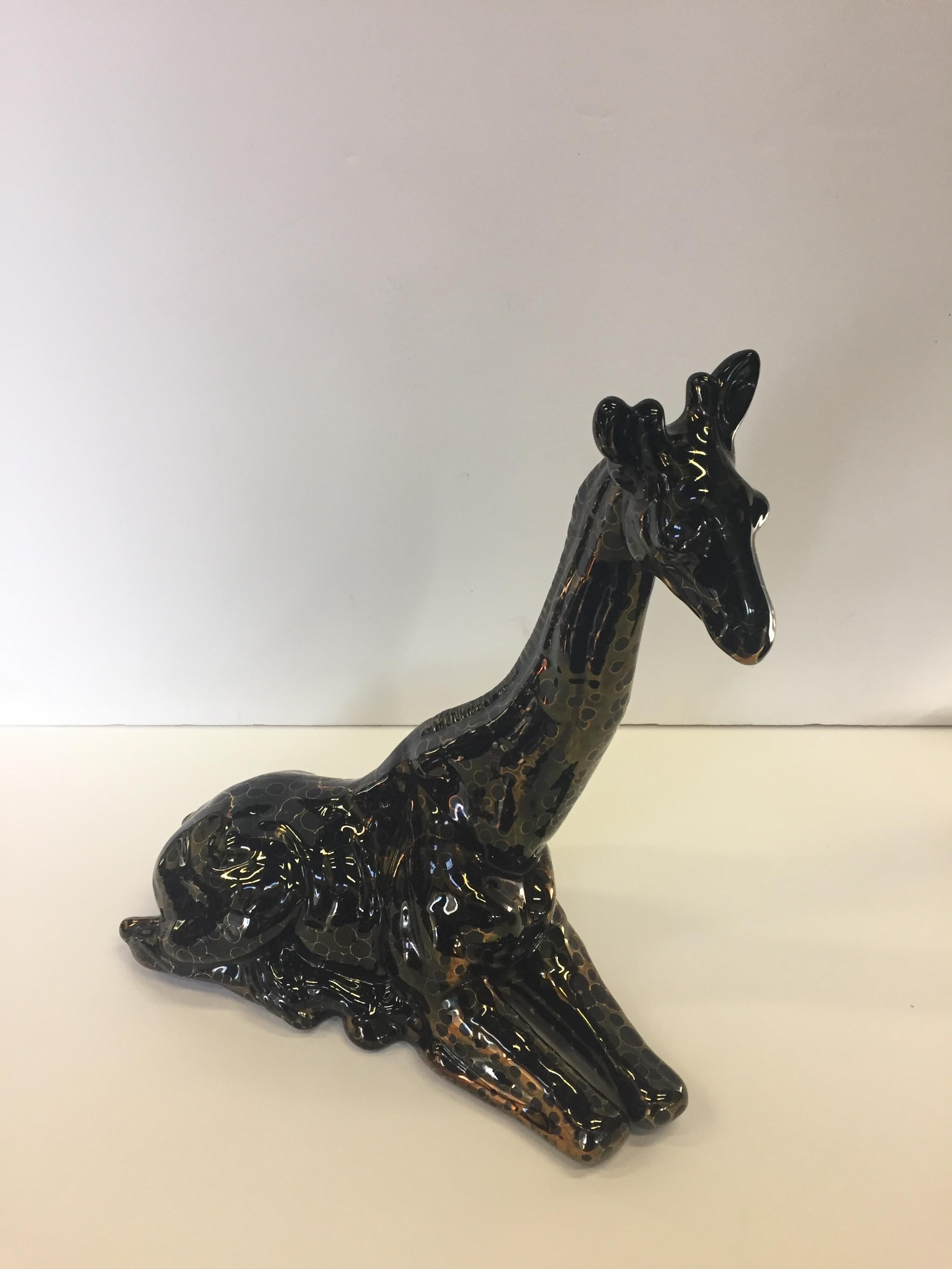 Charming Pair of Ceramic Metallic Giraffe Sculptures In Excellent Condition In Hopewell, NJ