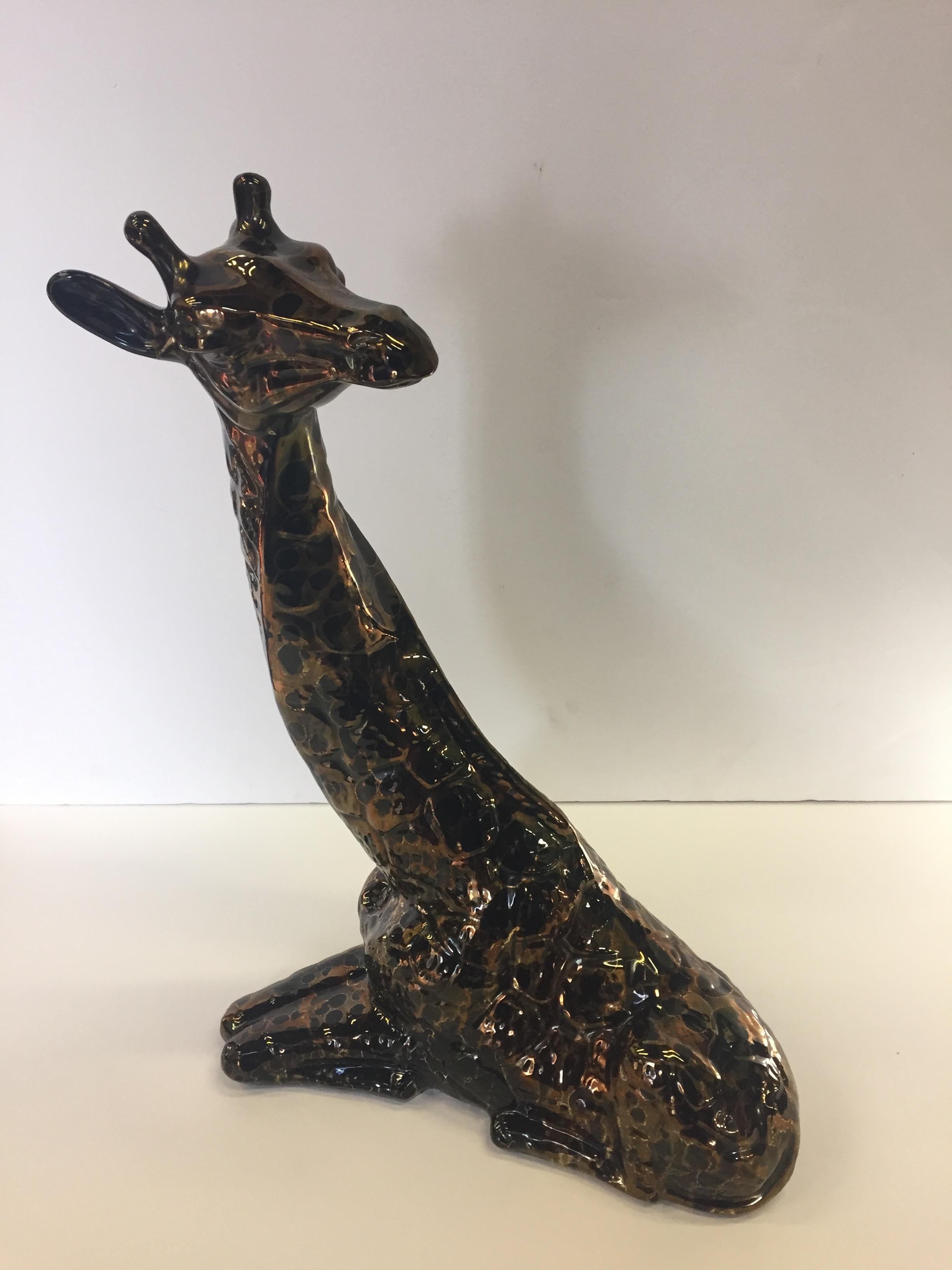 Charming Pair of Ceramic Metallic Giraffe Sculptures 1