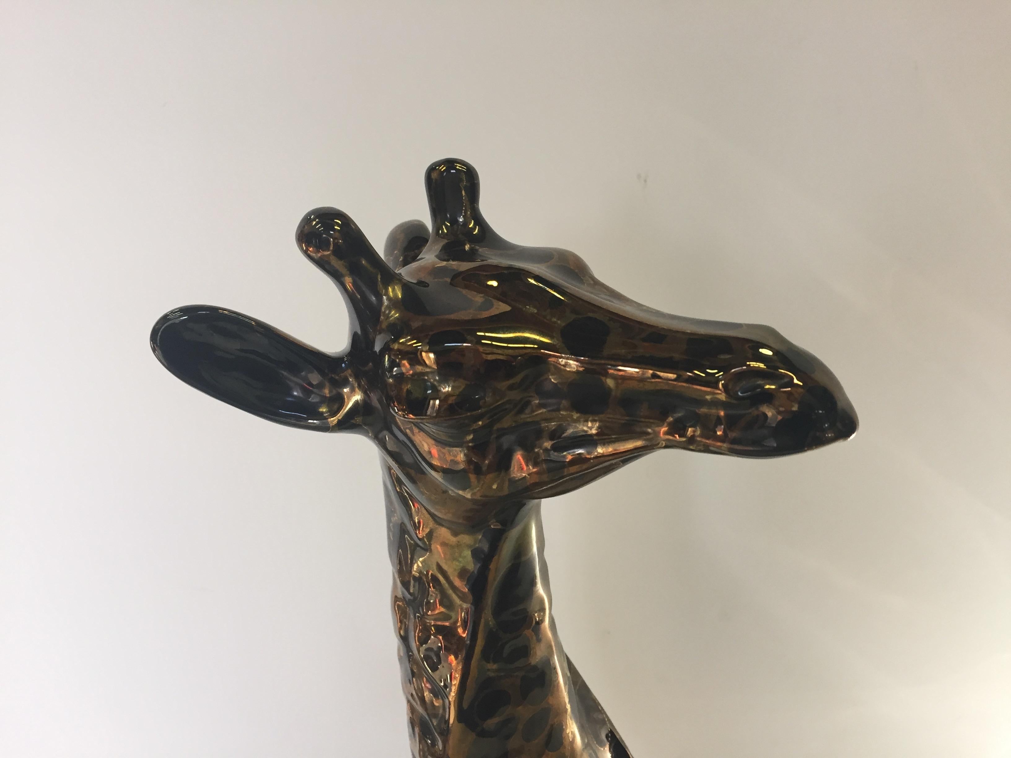 Charming Pair of Ceramic Metallic Giraffe Sculptures 2