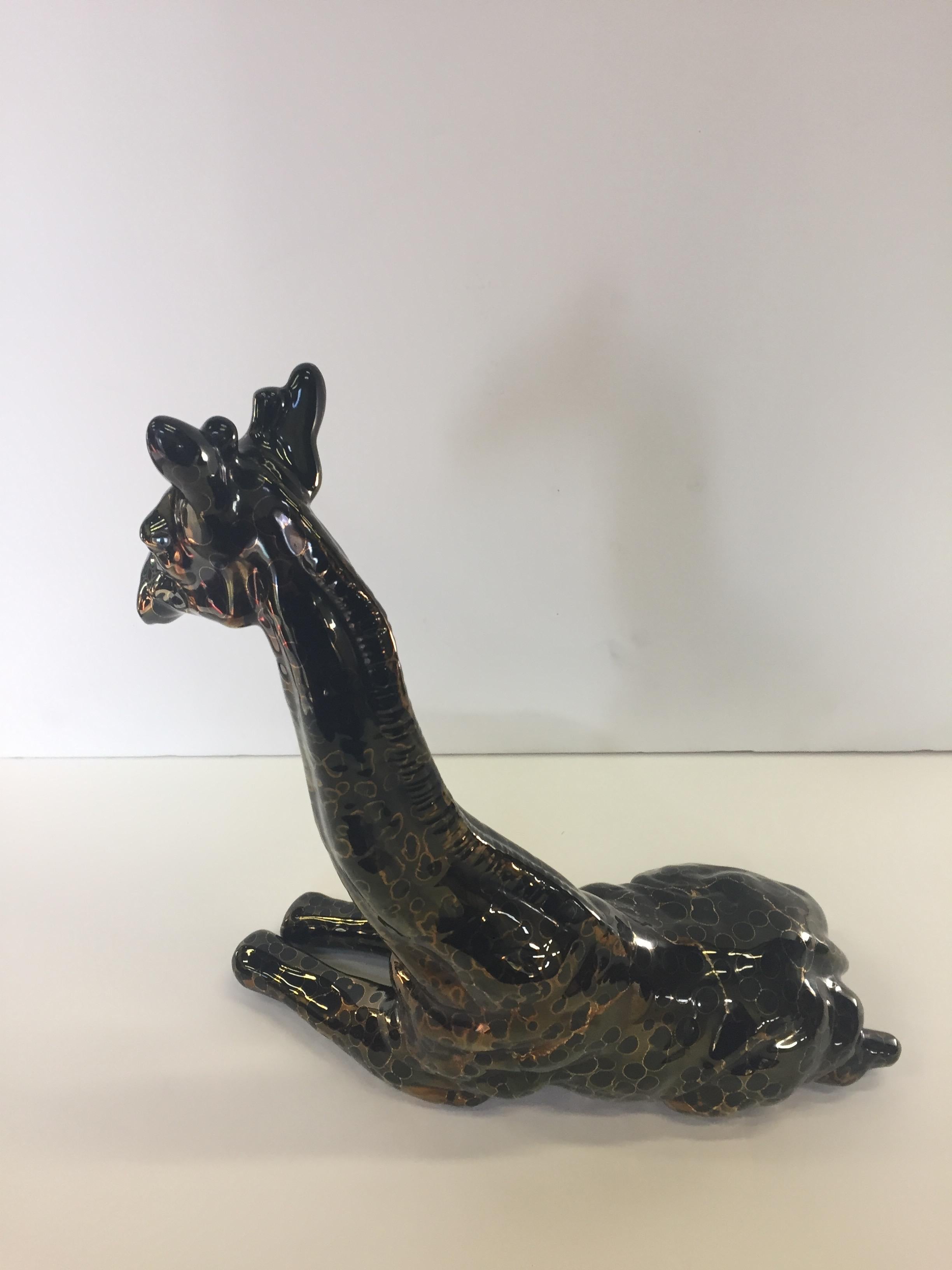Charming Pair of Ceramic Metallic Giraffe Sculptures 3