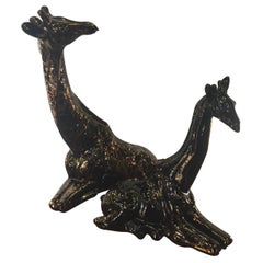 Charming Pair of Ceramic Metallic Giraffe Sculptures