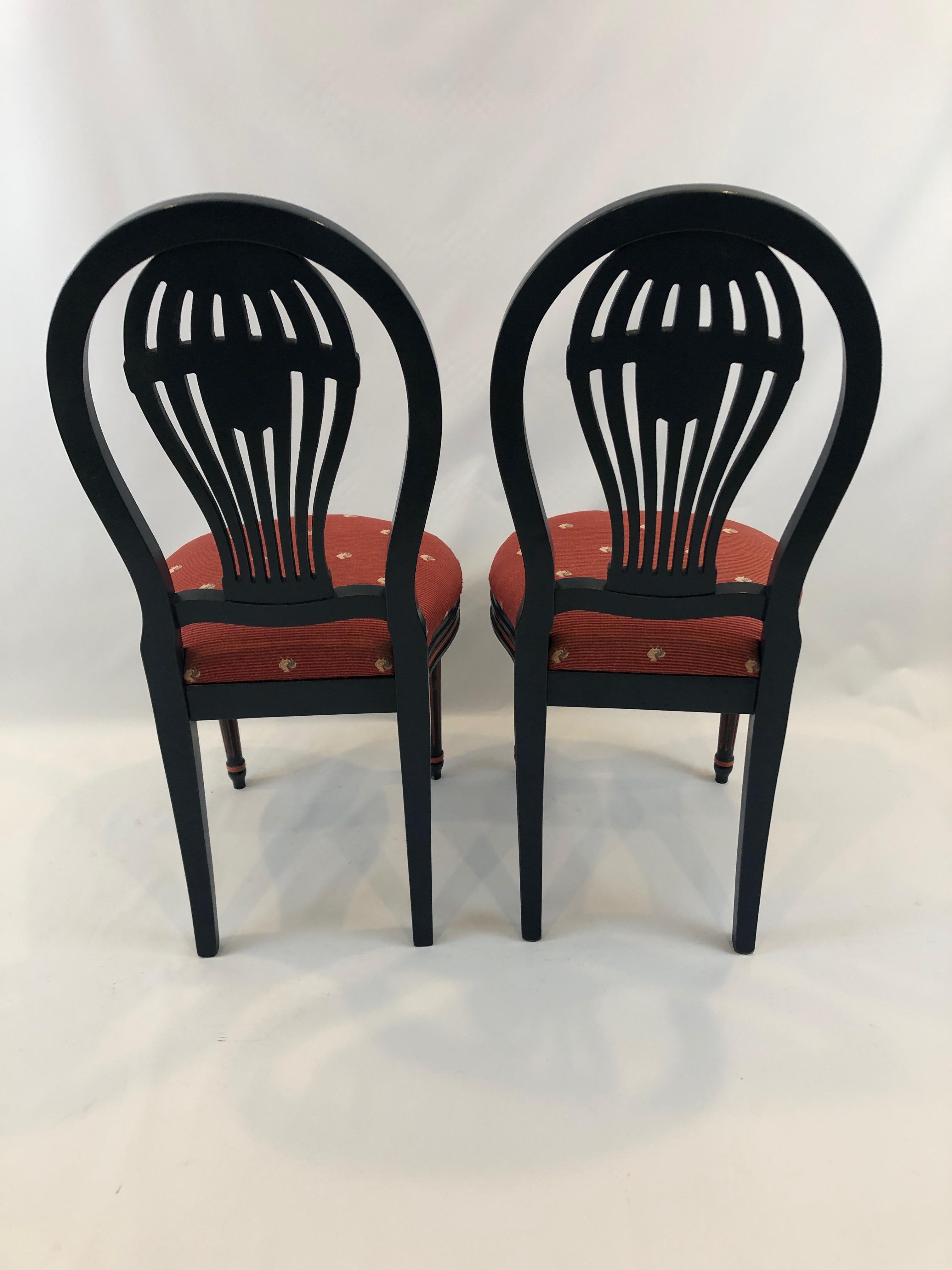 Late 20th Century Charming Pair of French Balloon Back Carved Wood and Painted Side Chairs