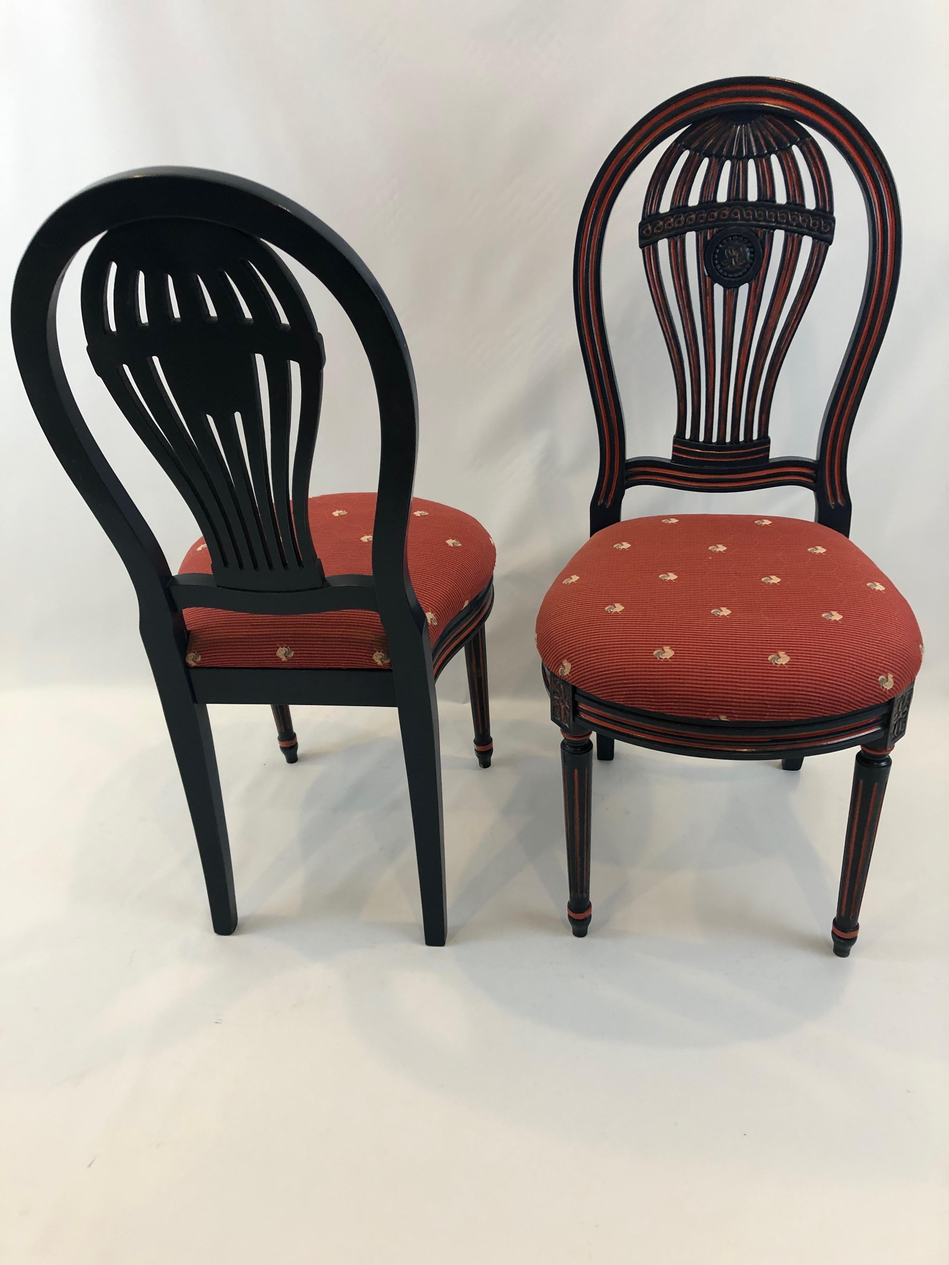 Charming Pair of French Balloon Back Carved Wood and Painted Side Chairs 1